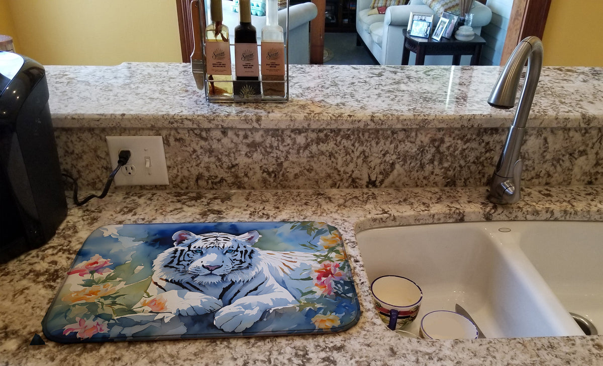 Caroline's Treasures White Tiger Dish Drying Mat