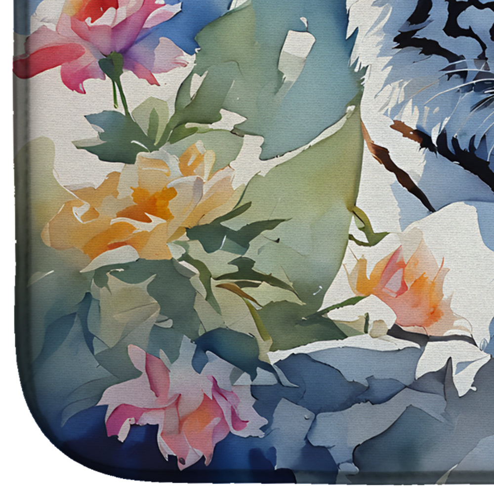 Caroline's Treasures White Tiger Dish Drying Mat