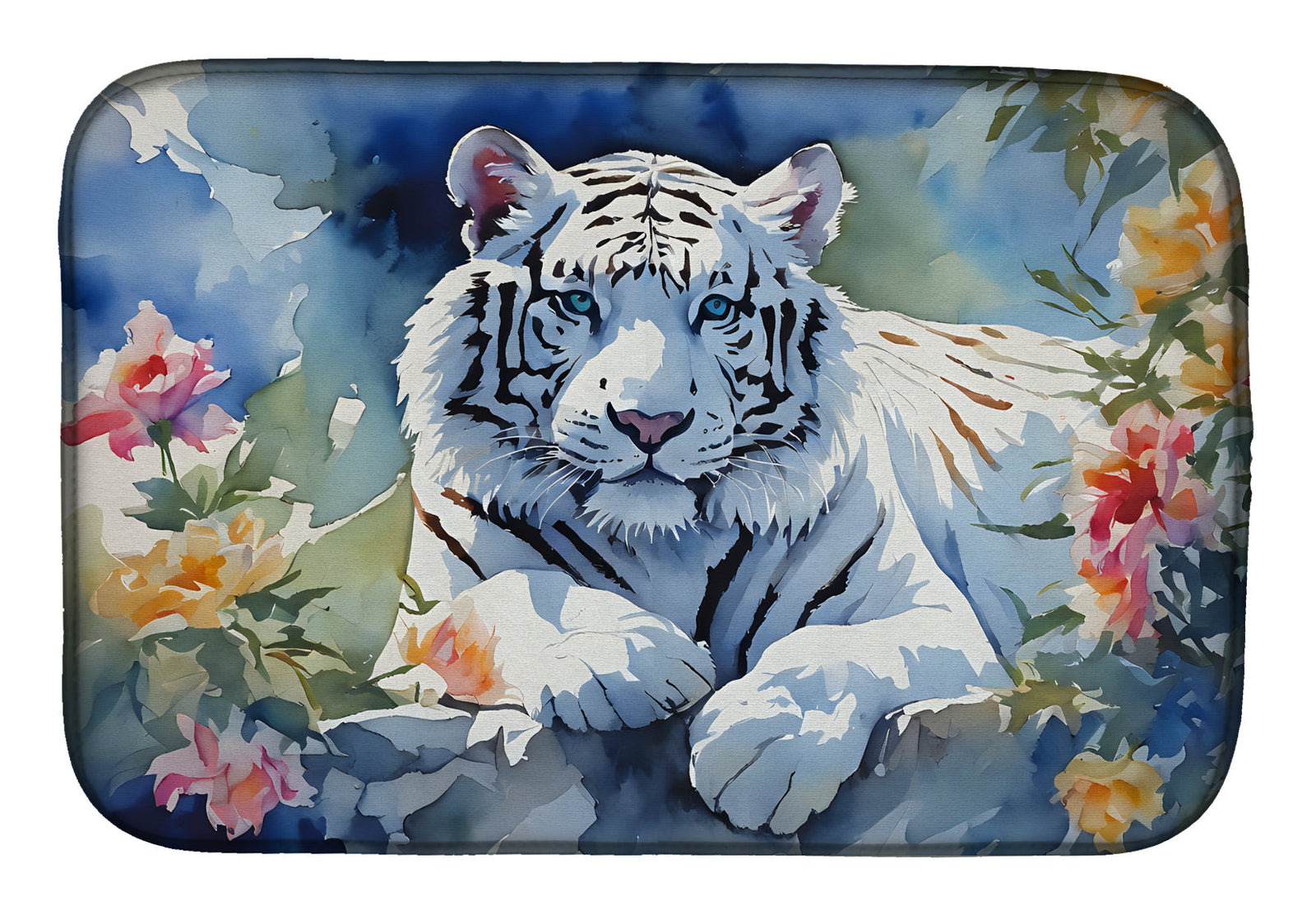 Caroline's Treasures White Tiger Dish Drying Mat