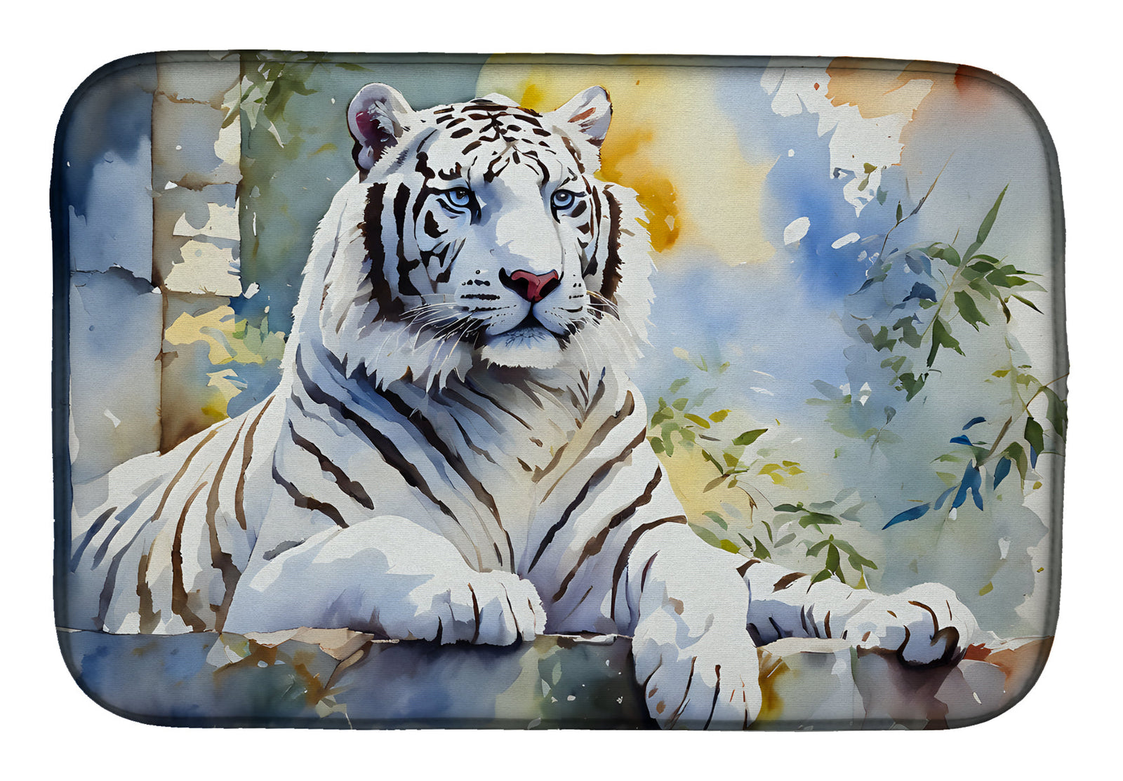 Caroline's Treasures White Tiger Dish Drying Mat