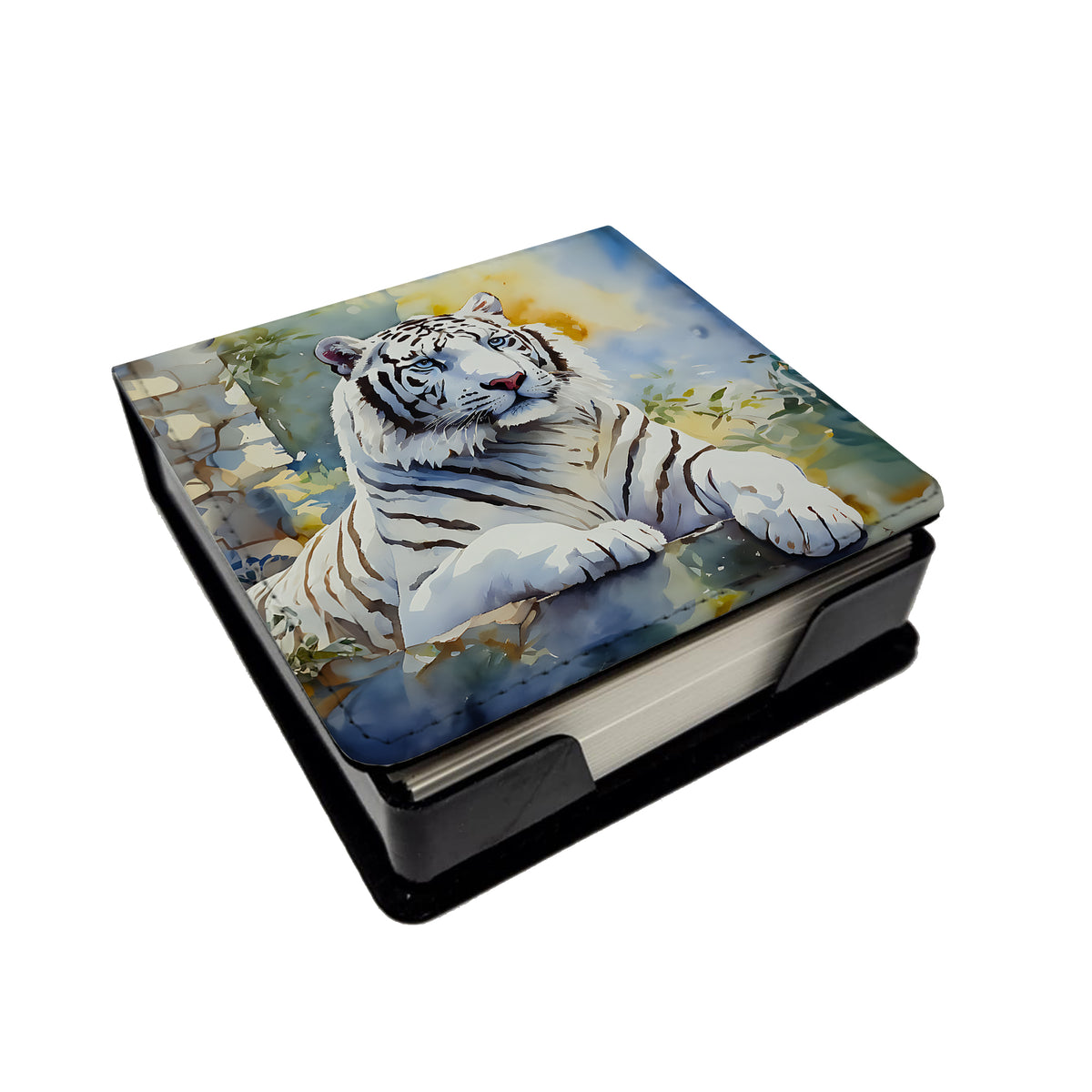Caroline's Treasures White Tiger PU Leather Note Paper Holder