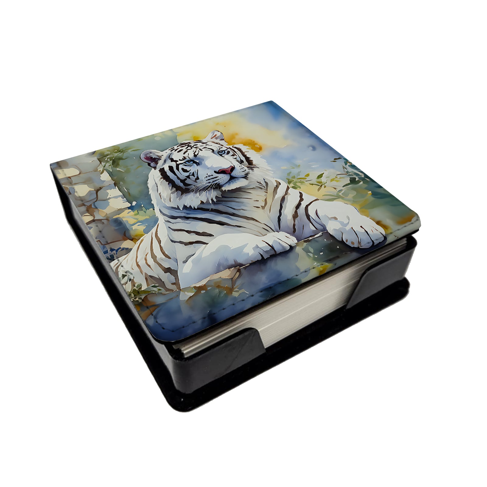Caroline's Treasures White Tiger PU Leather Note Paper Holder
