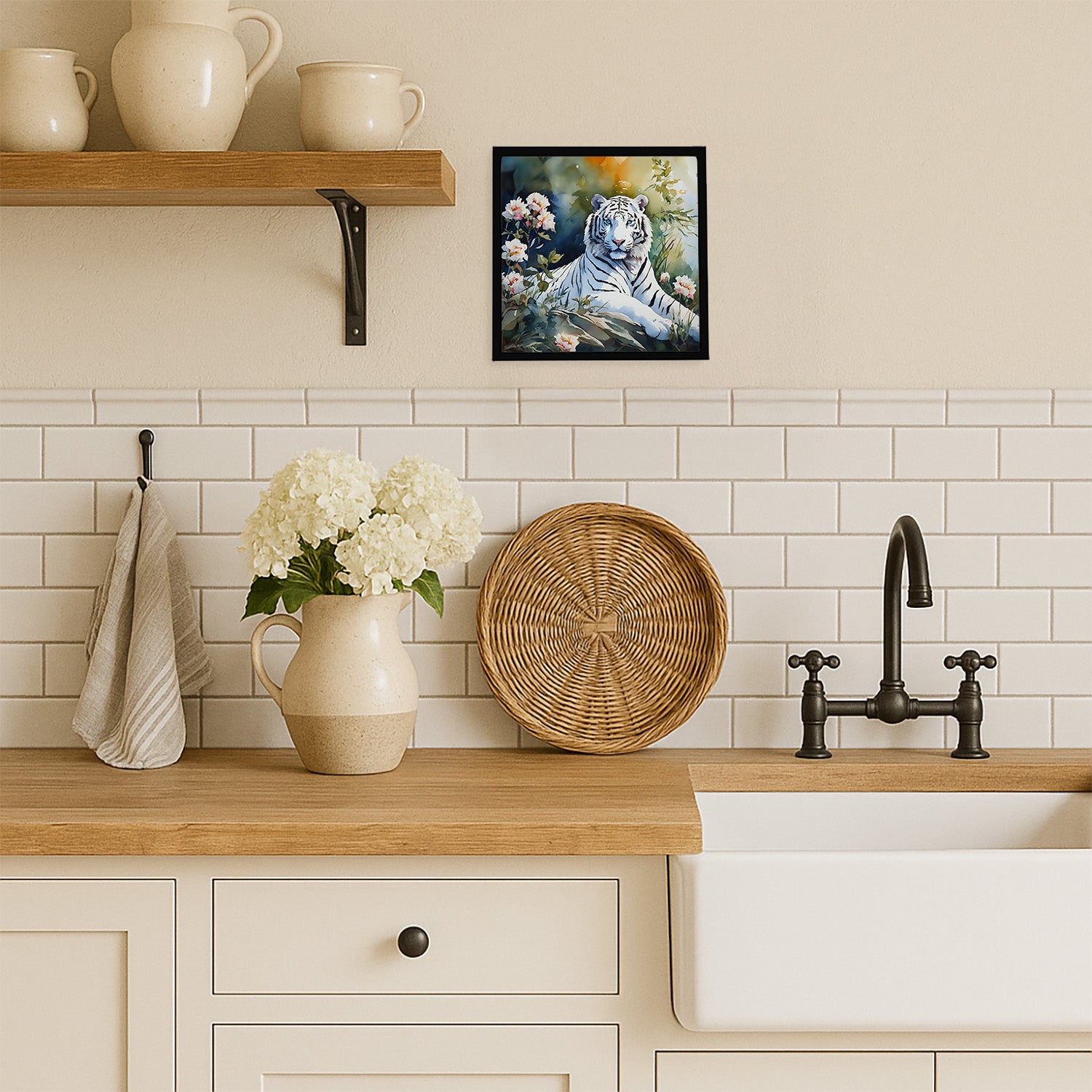 Caroline's Treasures White Tiger Framed Metal Print