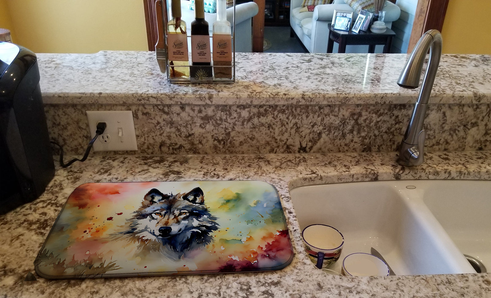 Caroline's Treasures Wolves Wolf Dish Drying Mat