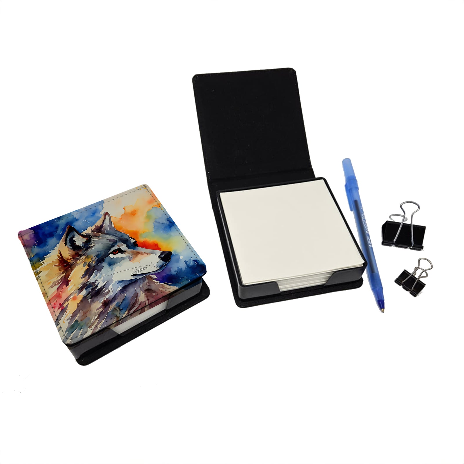 Caroline's Treasures Wolves Wolf PU Leather Note Paper Holder