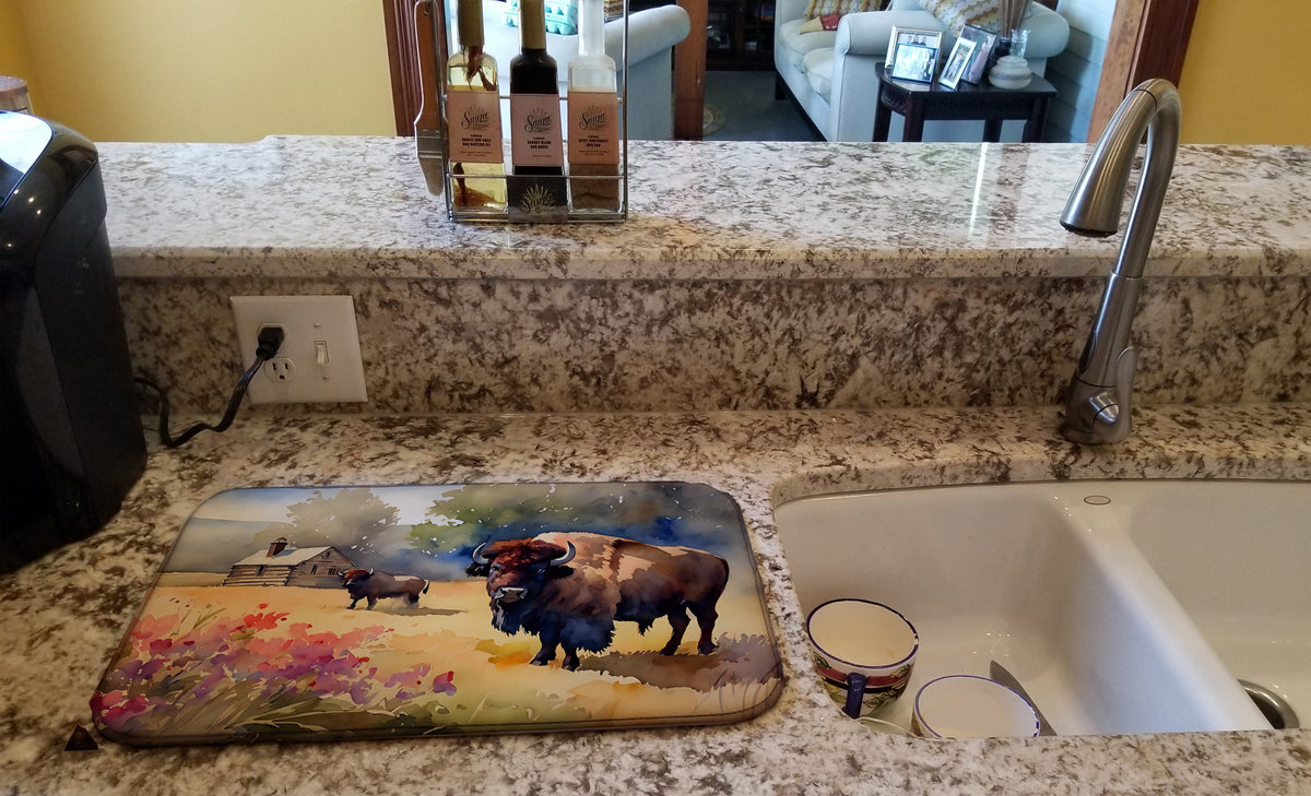 Caroline's Treasures Wood Bison Dish Drying Mat