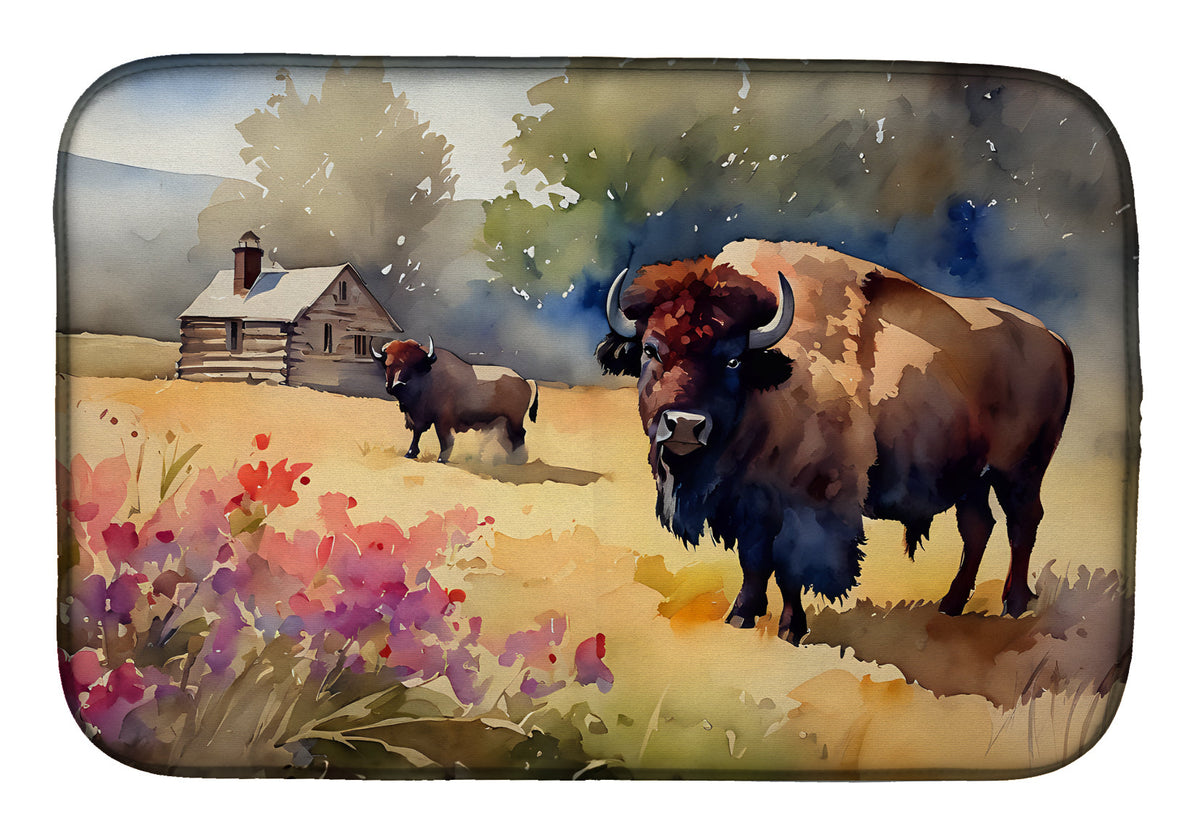 Caroline's Treasures Wood Bison Dish Drying Mat