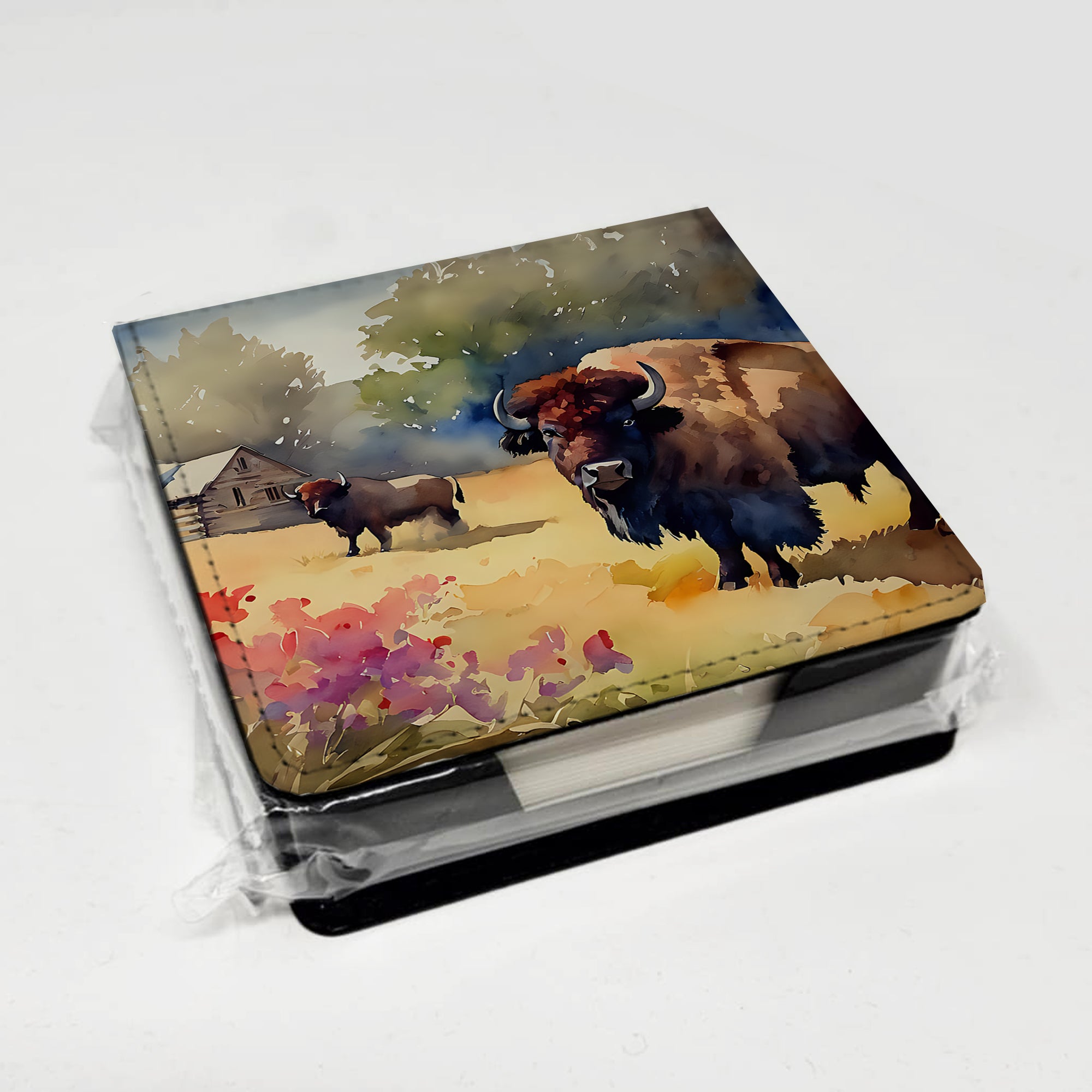 Caroline's Treasures Wood Bison PU Leather Note Paper Holder