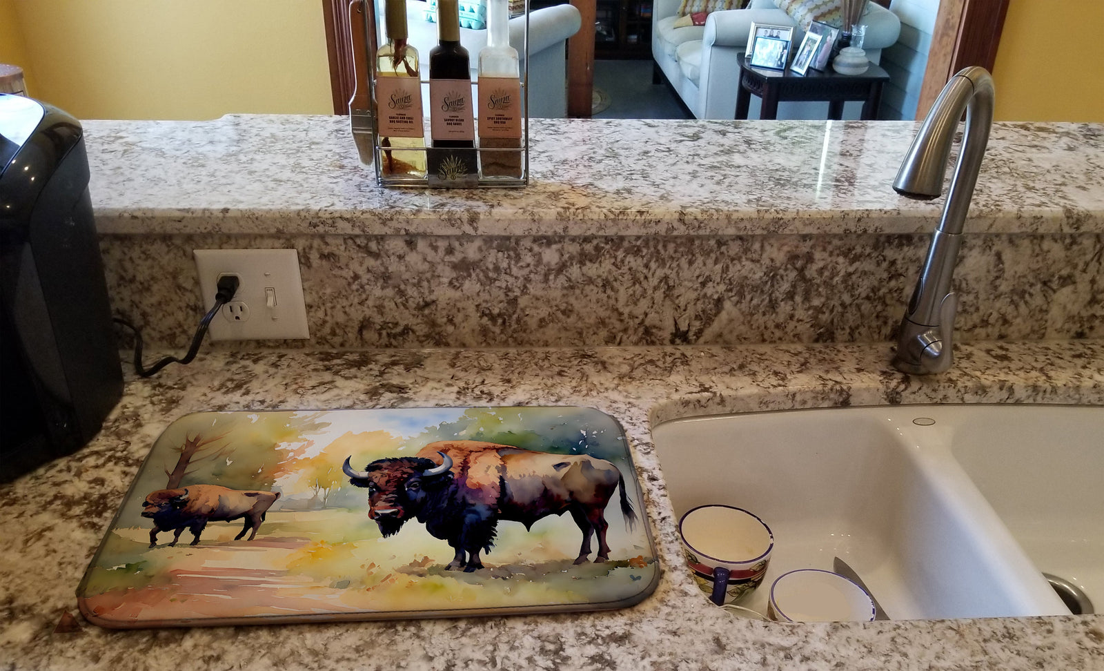 Caroline's Treasures Wood Bison Dish Drying Mat