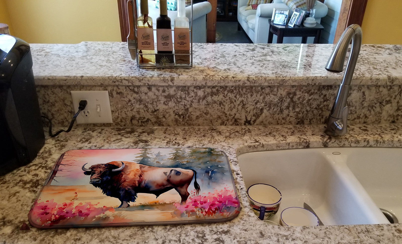 Caroline's Treasures Wood Bison Dish Drying Mat