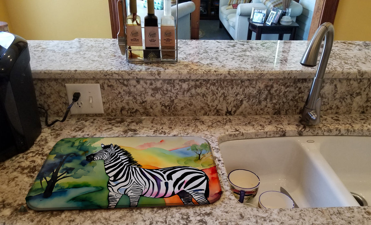 Caroline's Treasures Zebra Dish Drying Mat