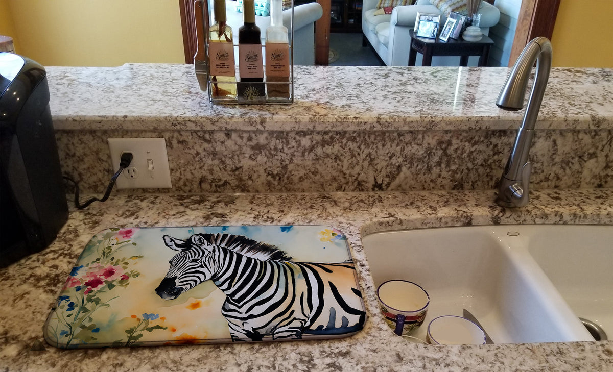 Caroline's Treasures Zebra Dish Drying Mat