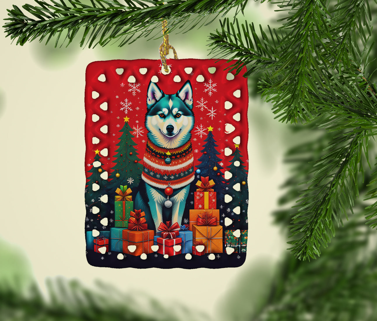 Caroline's Treasures Alaskan Klee Kai Holiday Christmas Porcelain Ornament