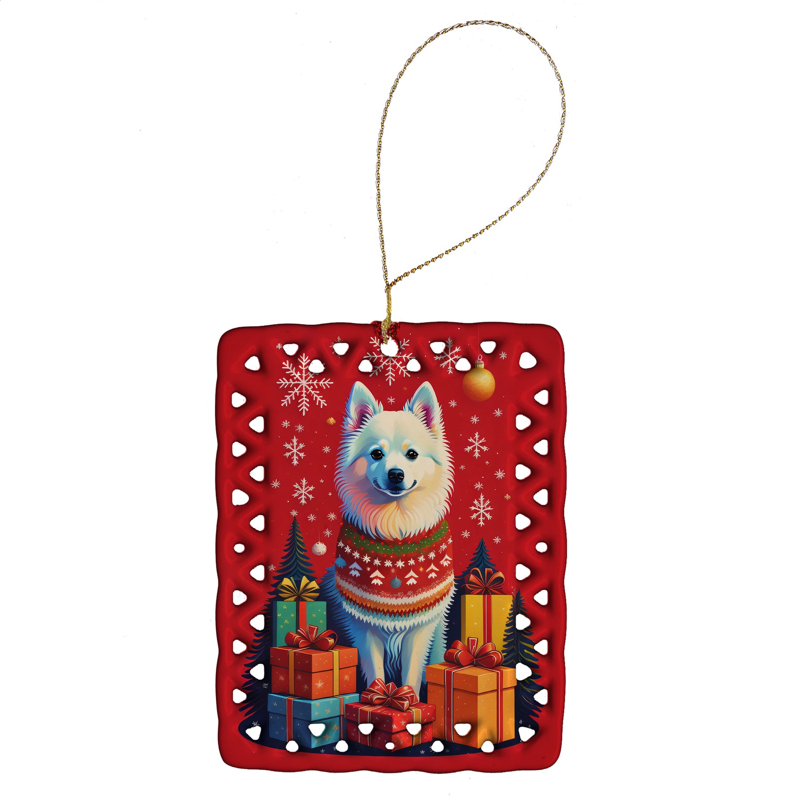 Caroline's Treasures American Eskimo Holiday Christmas Porcelain Ornament