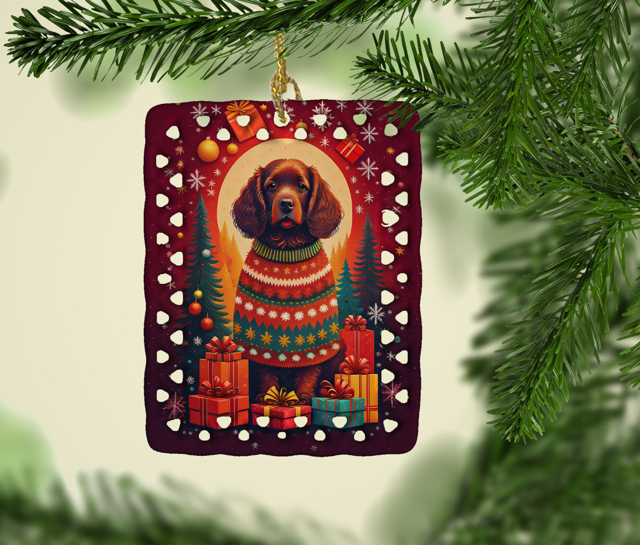 Caroline's Treasures American Water Spaniel Holiday Christmas Porcelain Ornament