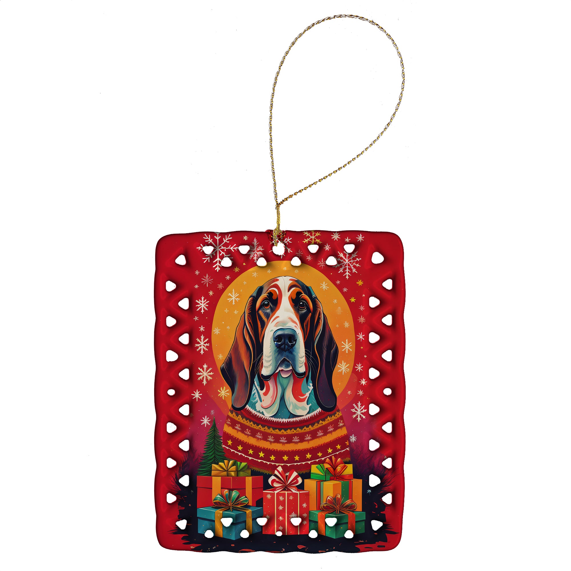 Caroline's Treasures Basset Hound Holiday Christmas Porcelain Ornament