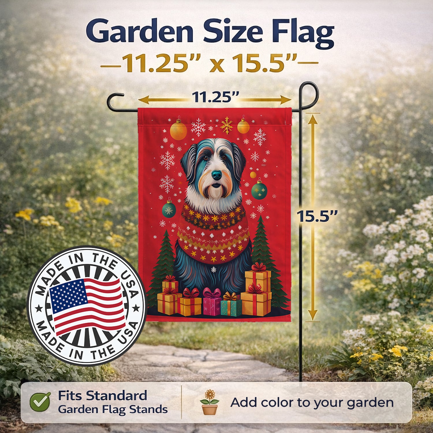 Caroline's Treasures Bearded Collie Holiday Christmas Garden Flag Mailbox Decorative Yard Banner Outside Patio Artwork for Flower Beds, Garden Size, Multicolor