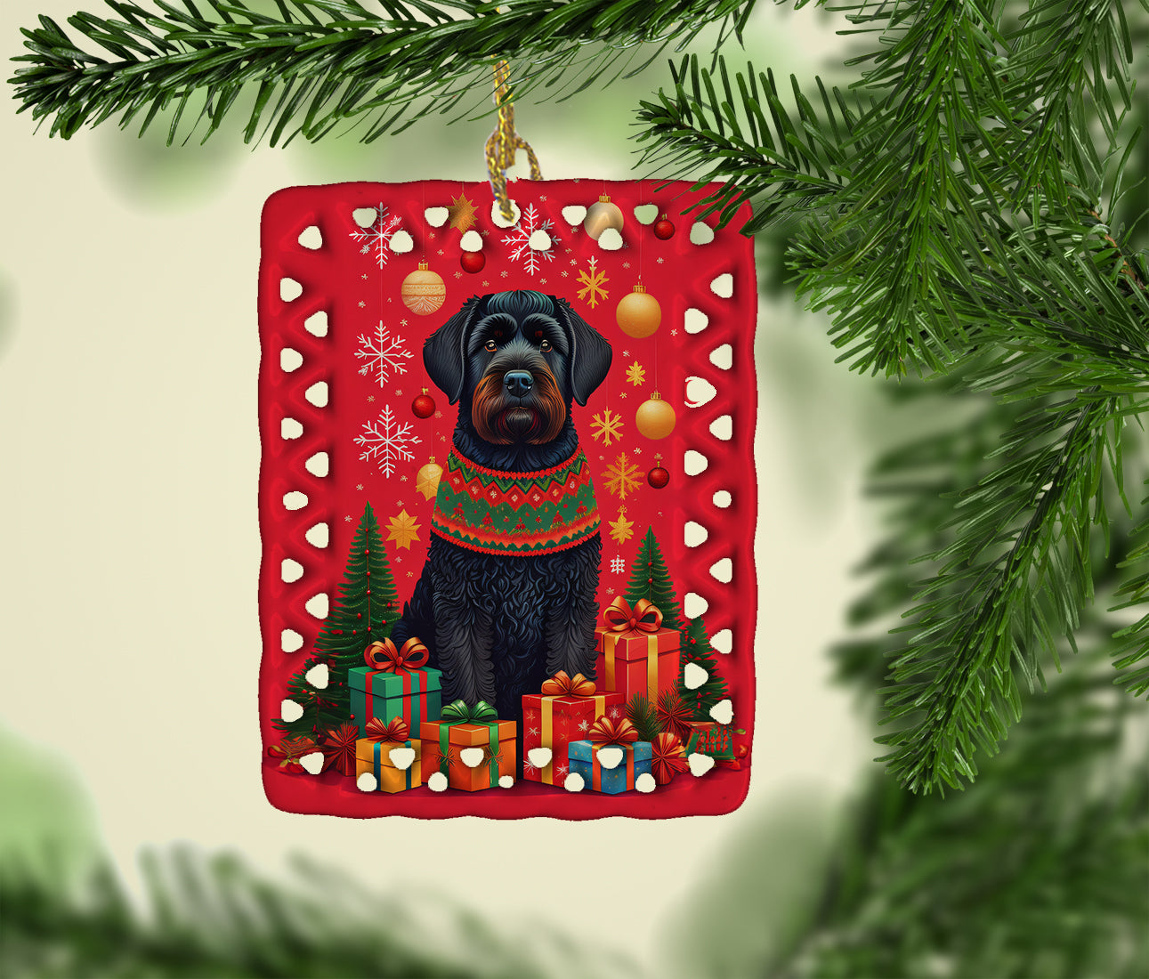 Caroline's Treasures Black Russian Terrier Holiday Christmas Porcelain Ornament