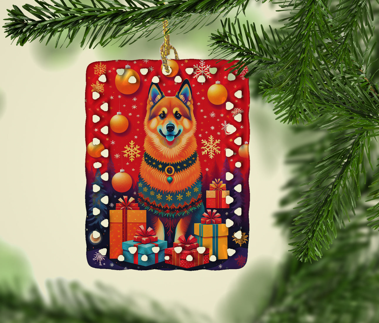 Caroline's Treasures Finnish Spitz Holiday Christmas Porcelain Ornament