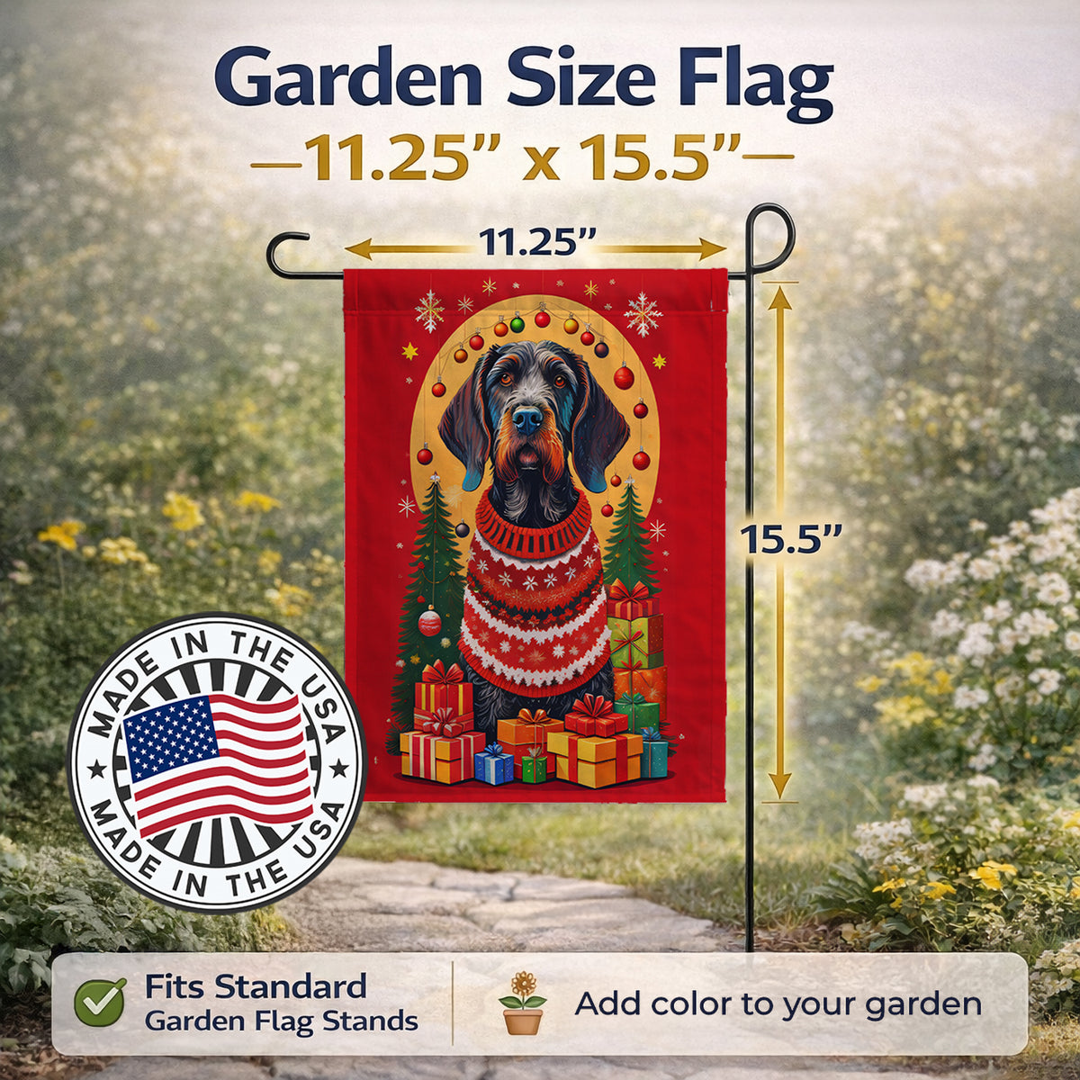 Caroline's Treasures German Wirehaired Pointer Holiday Christmas Garden Flag Mailbox Decorative Yard Banner Outside Patio Artwork for Flower Beds, Garden Size, Multicolor