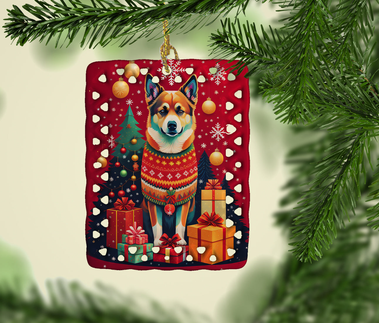 Caroline's Treasures Norwegian Buhund Holiday Christmas Porcelain Ornament