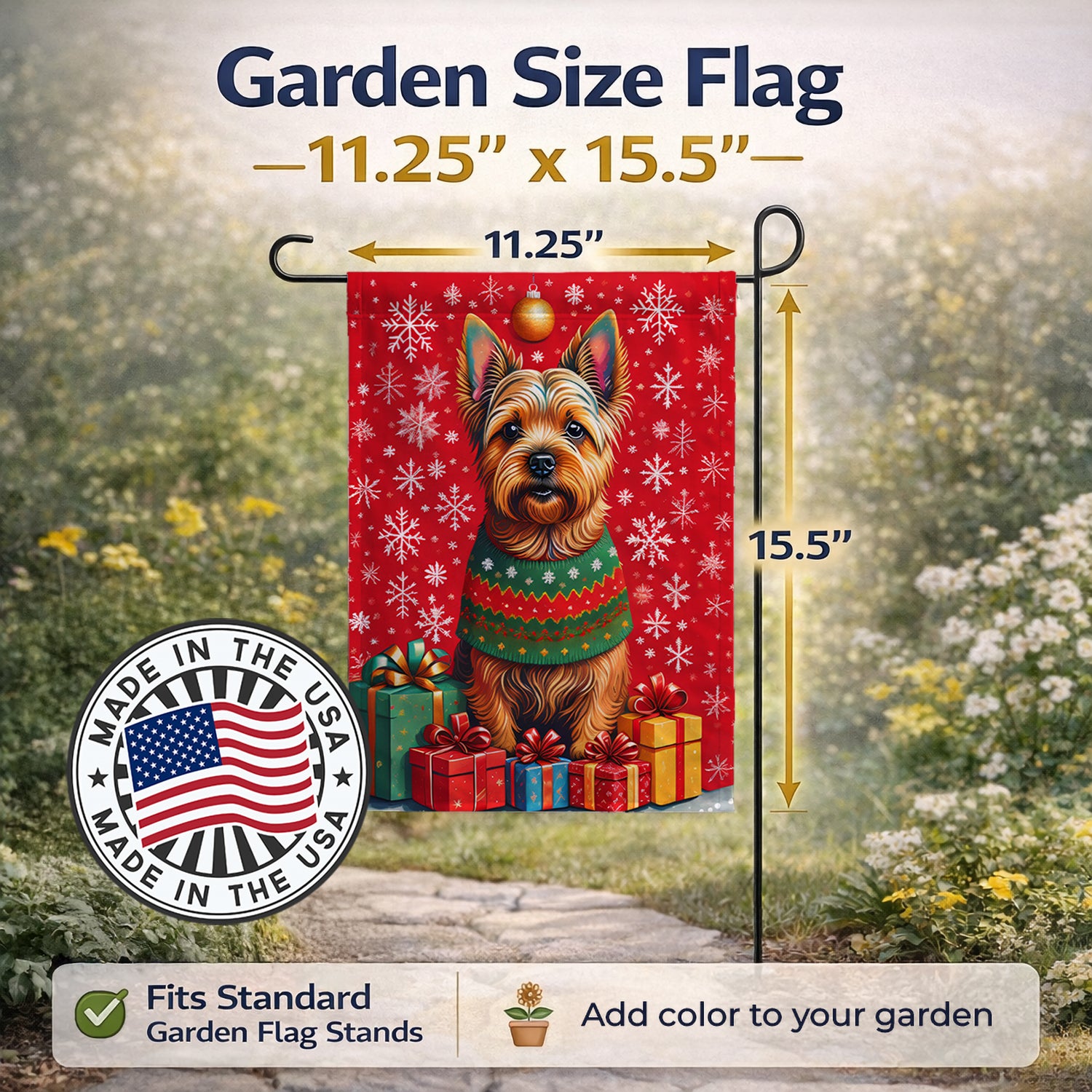 Caroline's Treasures Norwich Terrier Holiday Christmas Garden Flag Mailbox Decorative Yard Banner Outside Patio Artwork for Flower Beds, Garden Size, Multicolor