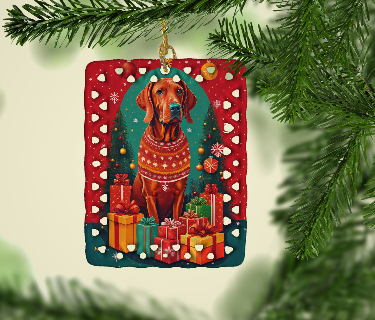 Caroline's Treasures Red Redbone Coonhound Holiday Christmas Porcelain Ornament