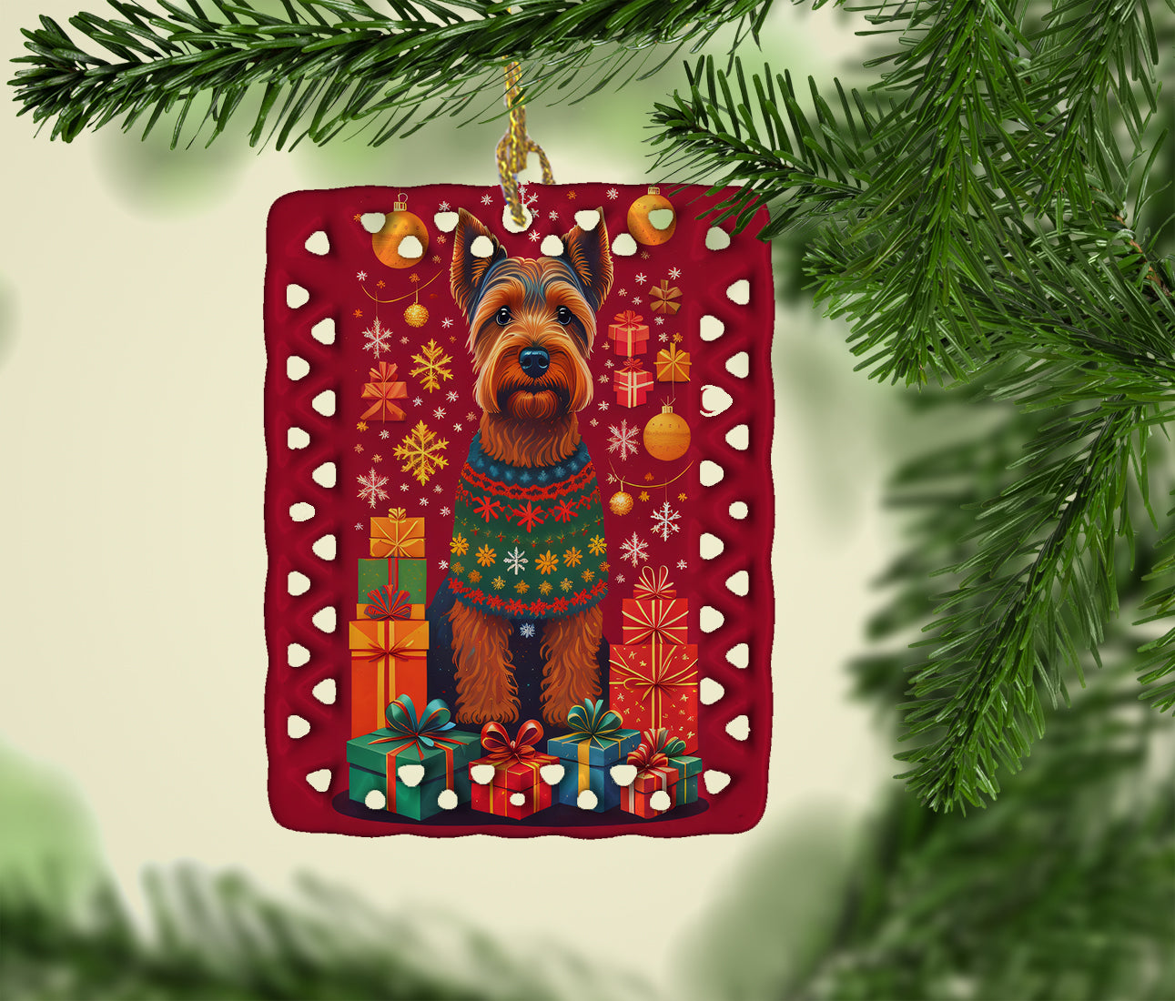 Caroline's Treasures Welsh Terrier Holiday Christmas Porcelain Ornament