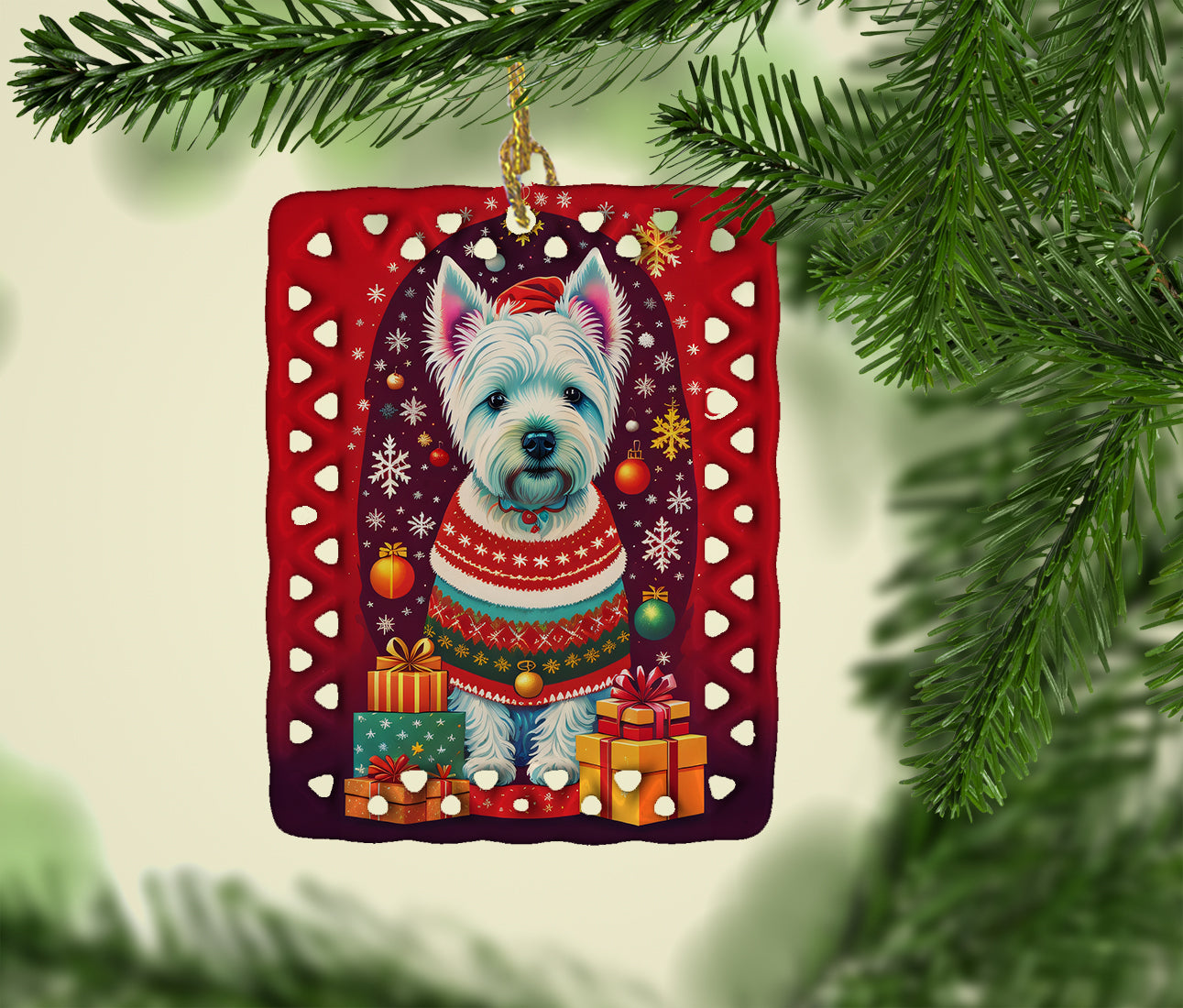 Caroline's Treasures Westie Holiday Christmas Porcelain Ornament