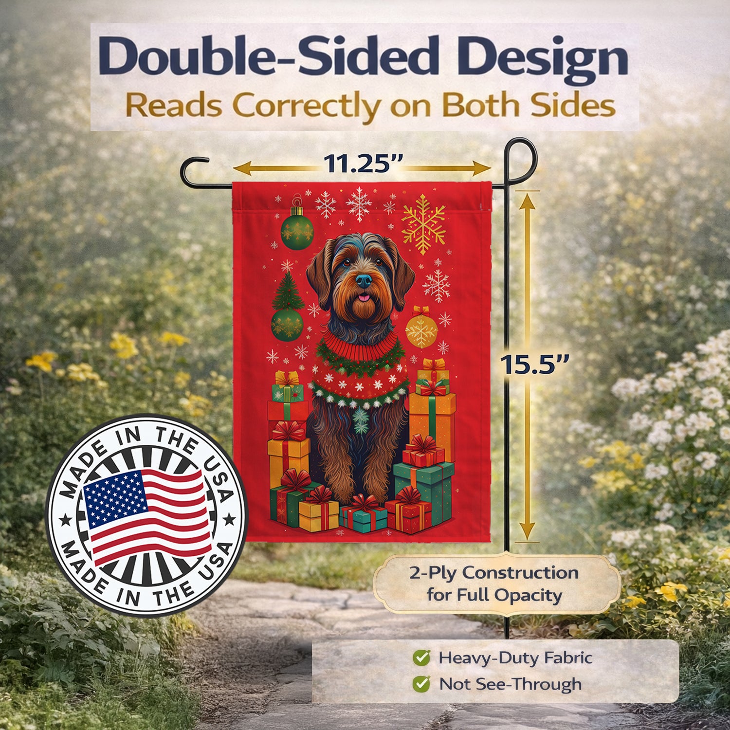 Caroline's Treasures Wirehaired Pointing Griffon Holiday Christmas Garden Flag Mailbox Decorative Yard Banner Outside Patio Artwork for Flower Beds, Garden Size, Multicolor