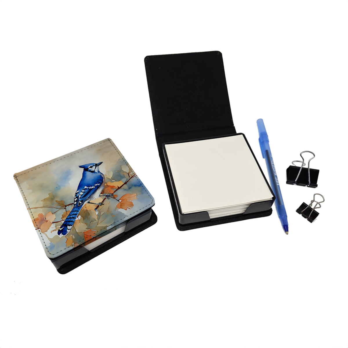 Caroline's Treasures Blue Jay PU Leather Note Paper Holder