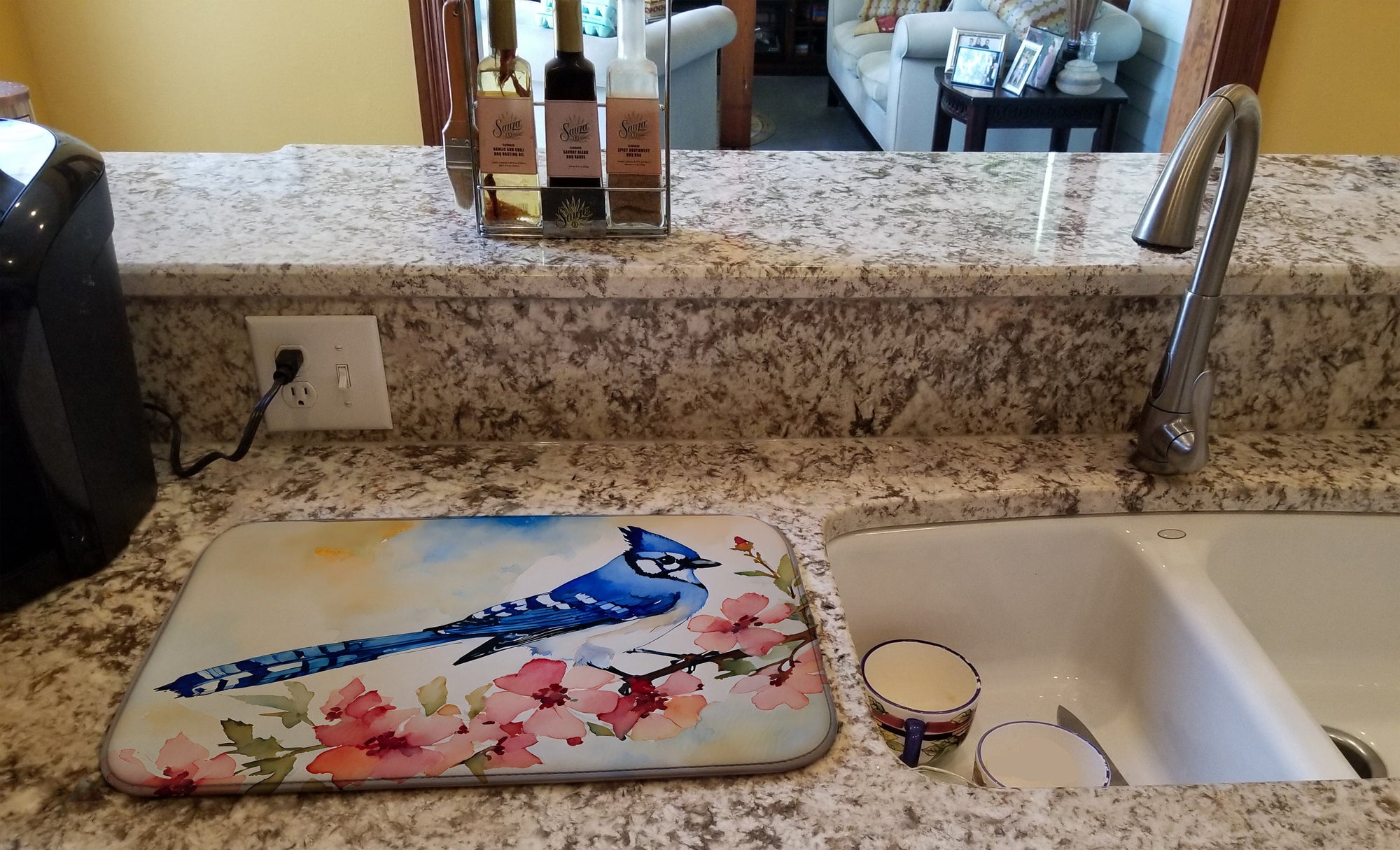 Caroline's Treasures Blue Jay Dish Drying Mat