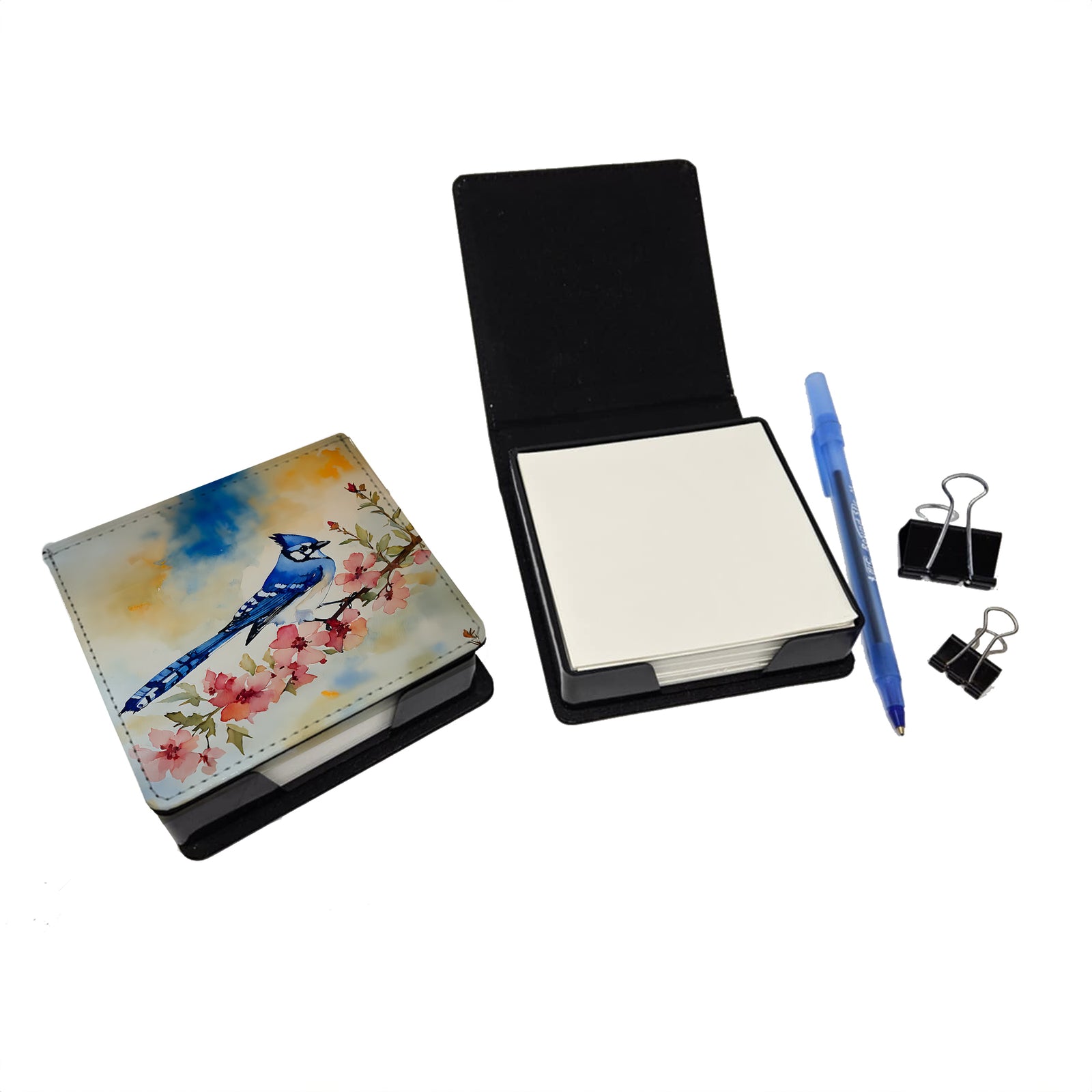Caroline's Treasures Blue Jay PU Leather Note Paper Holder
