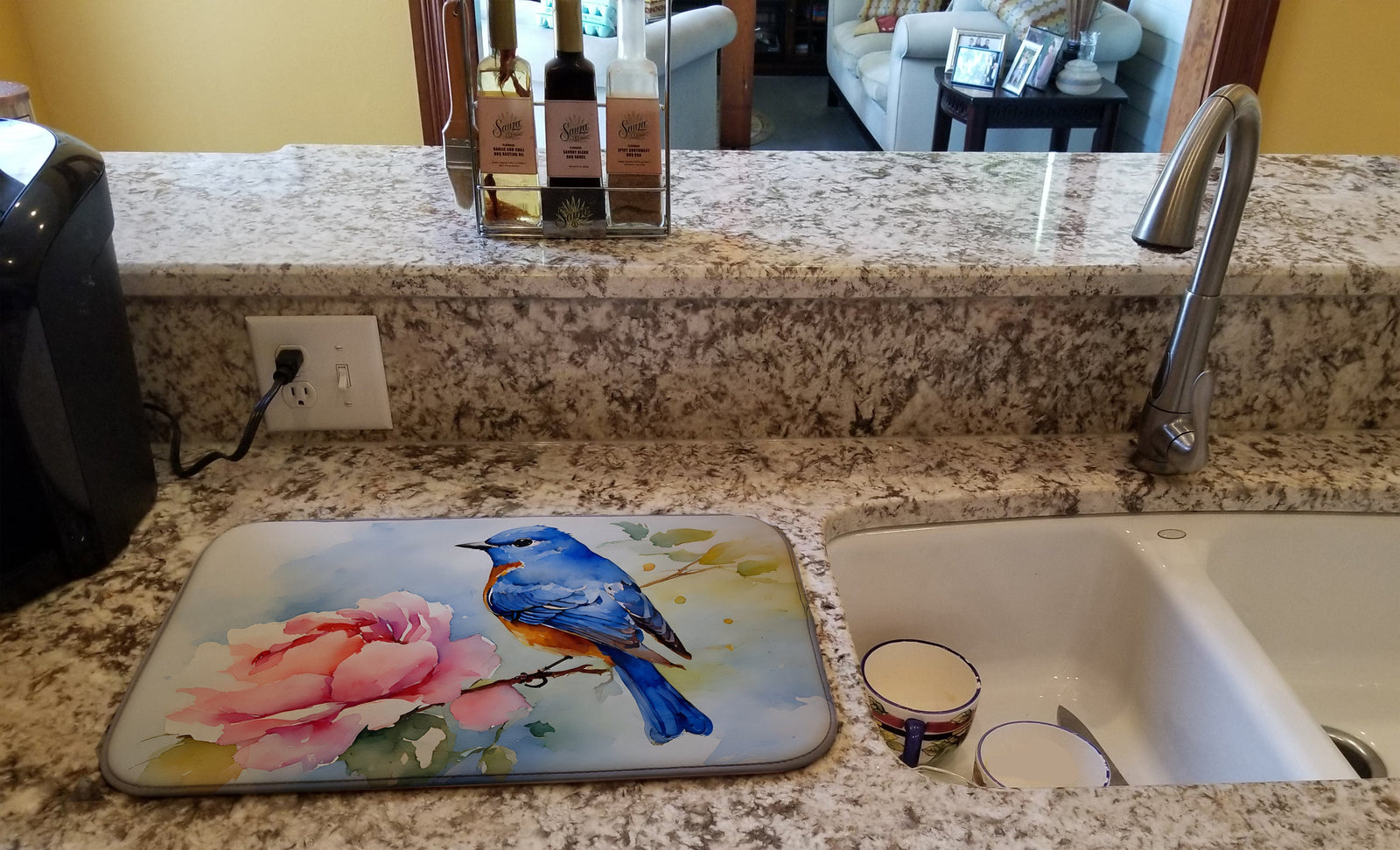 Caroline's Treasures Bluebird Dish Drying Mat