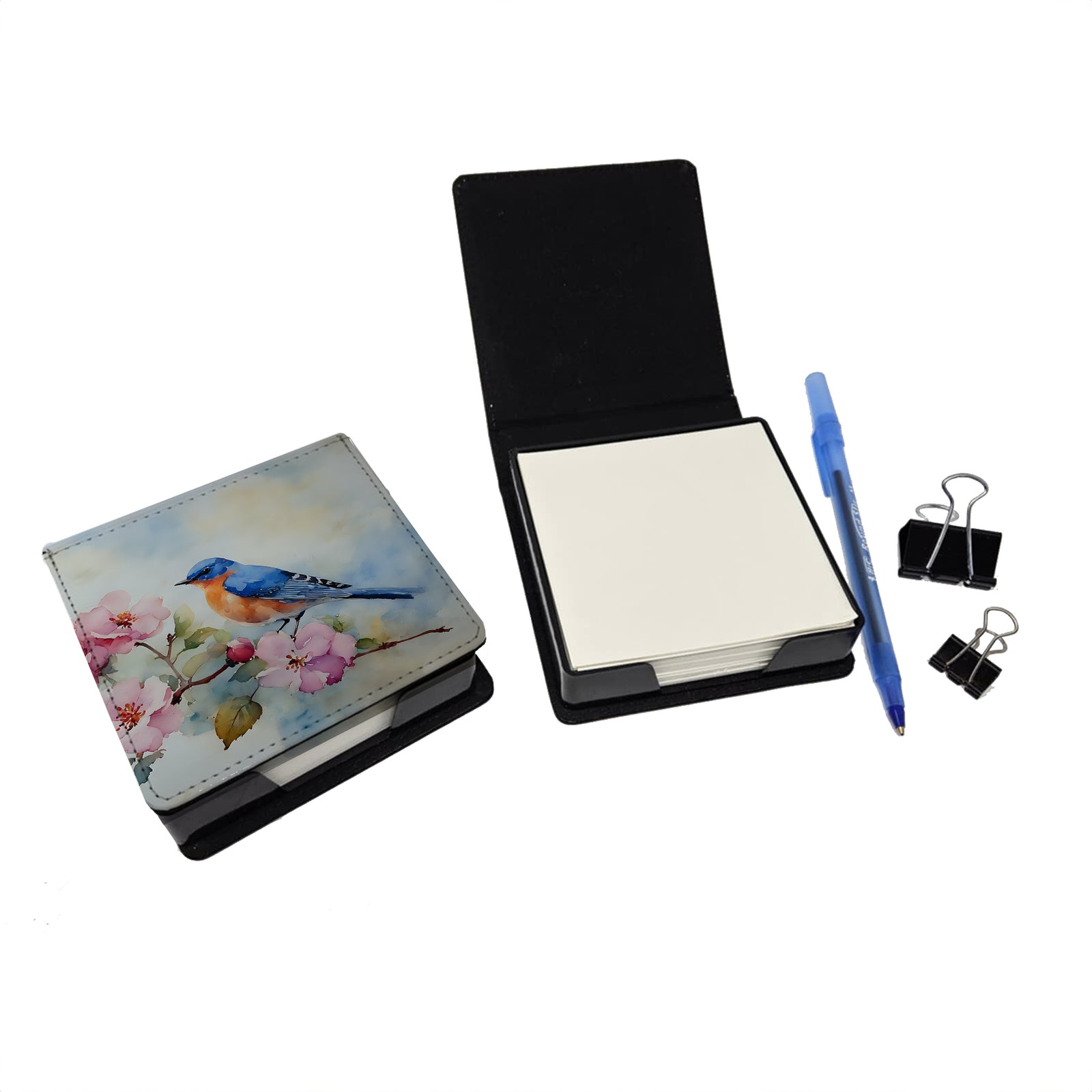 Caroline's Treasures Bluebird PU Leather Note Paper Holder