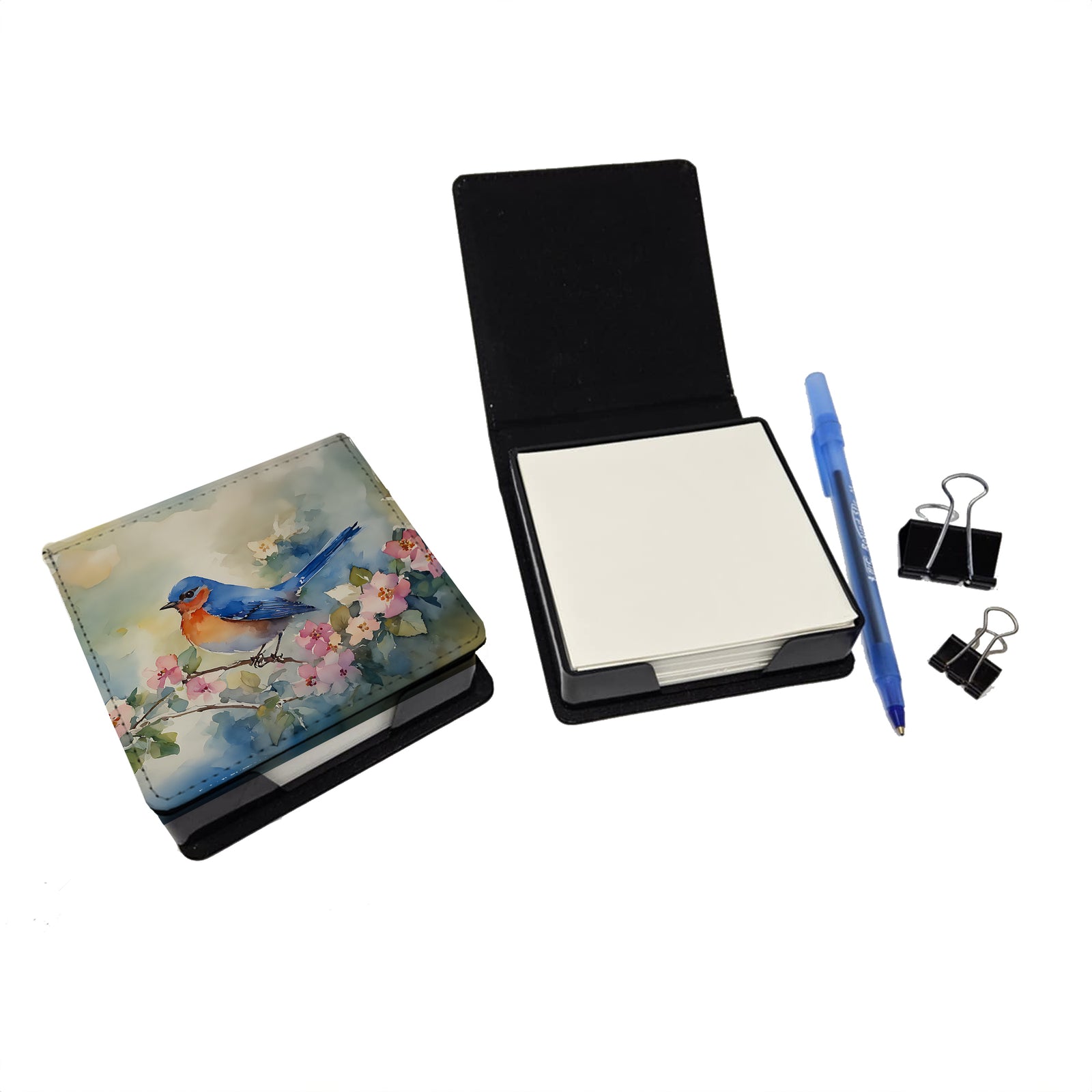 Caroline's Treasures Bluebird PU Leather Note Paper Holder