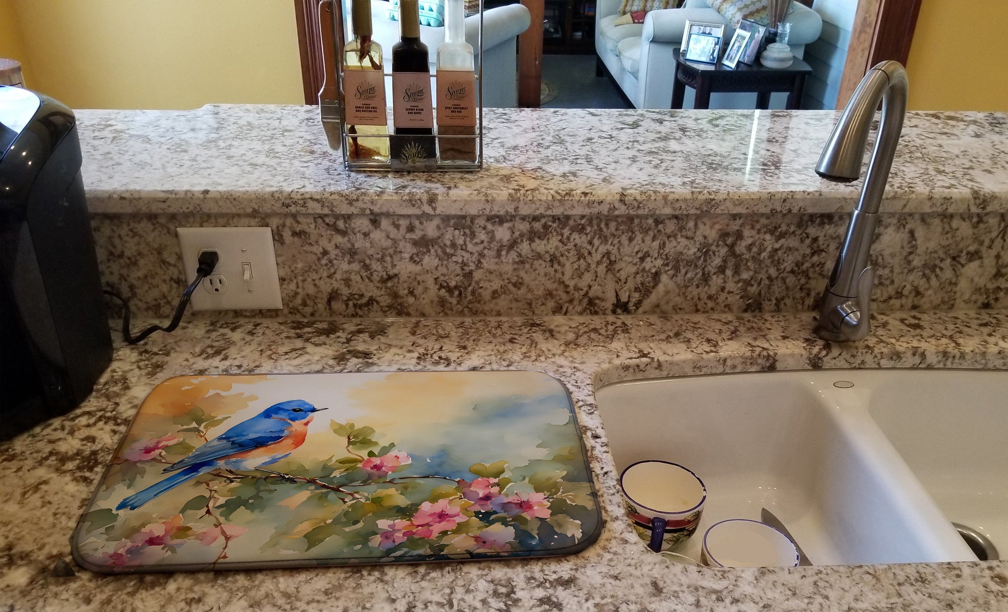 Caroline's Treasures Bluebird Dish Drying Mat