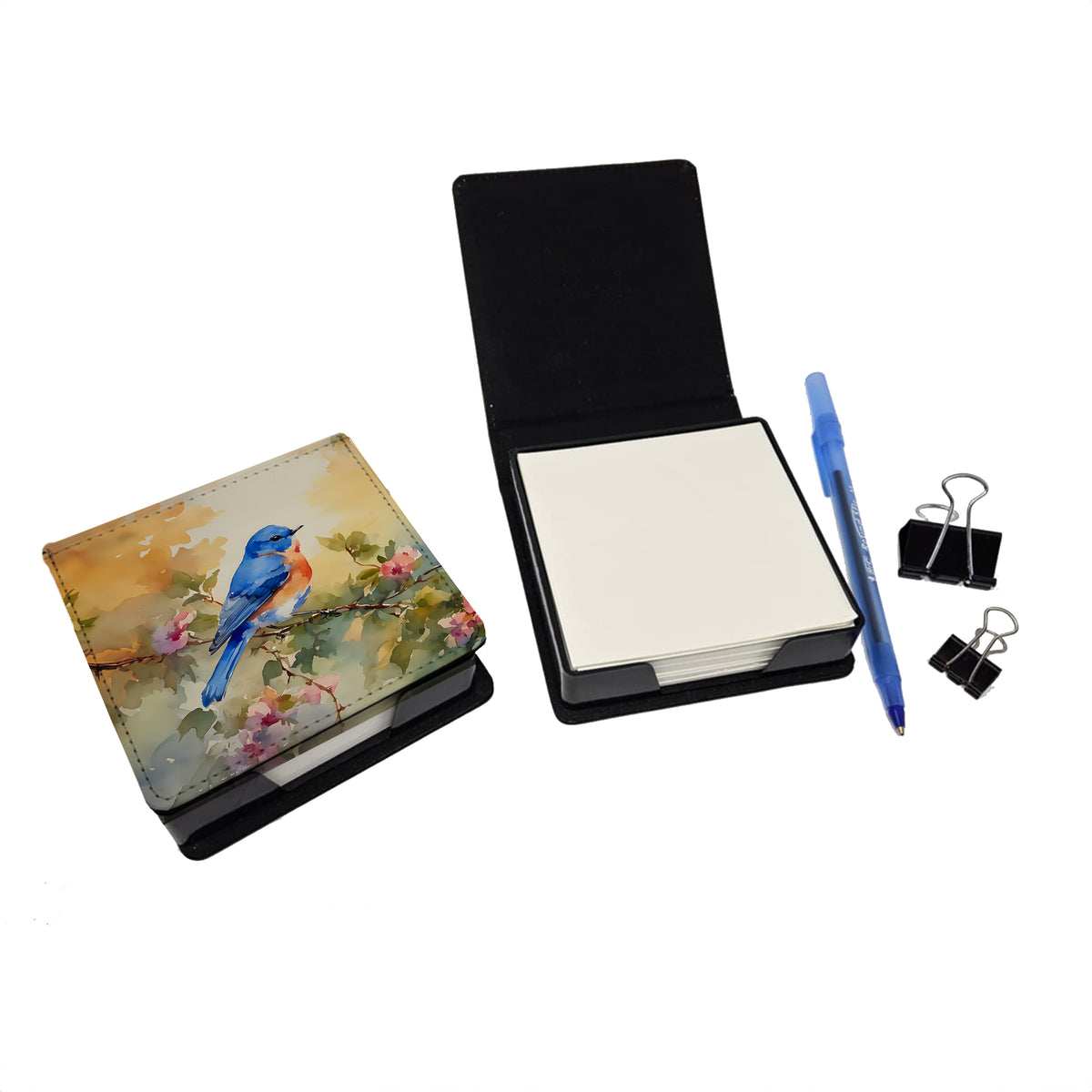 Caroline's Treasures Bluebird PU Leather Note Paper Holder