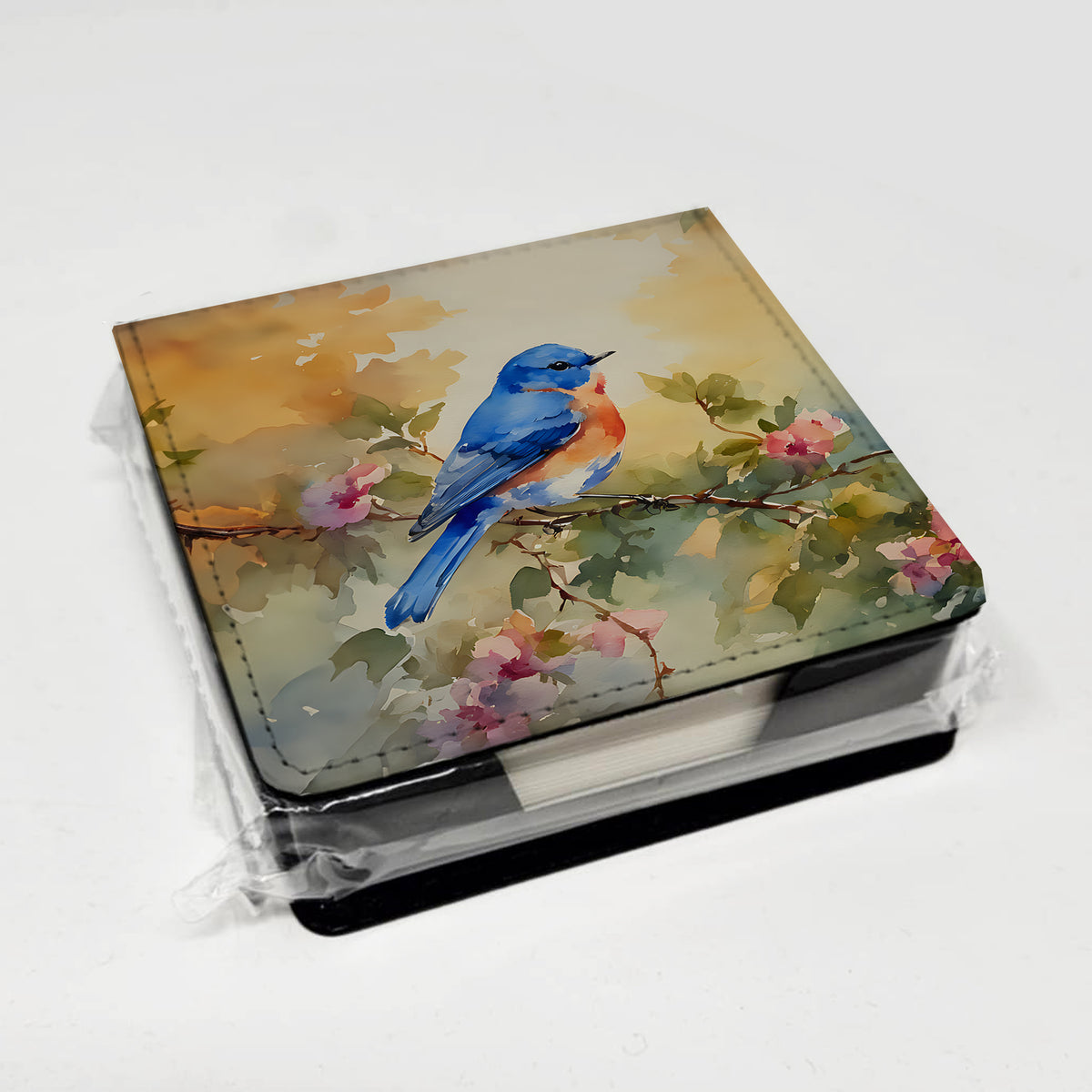 Caroline's Treasures Bluebird PU Leather Note Paper Holder