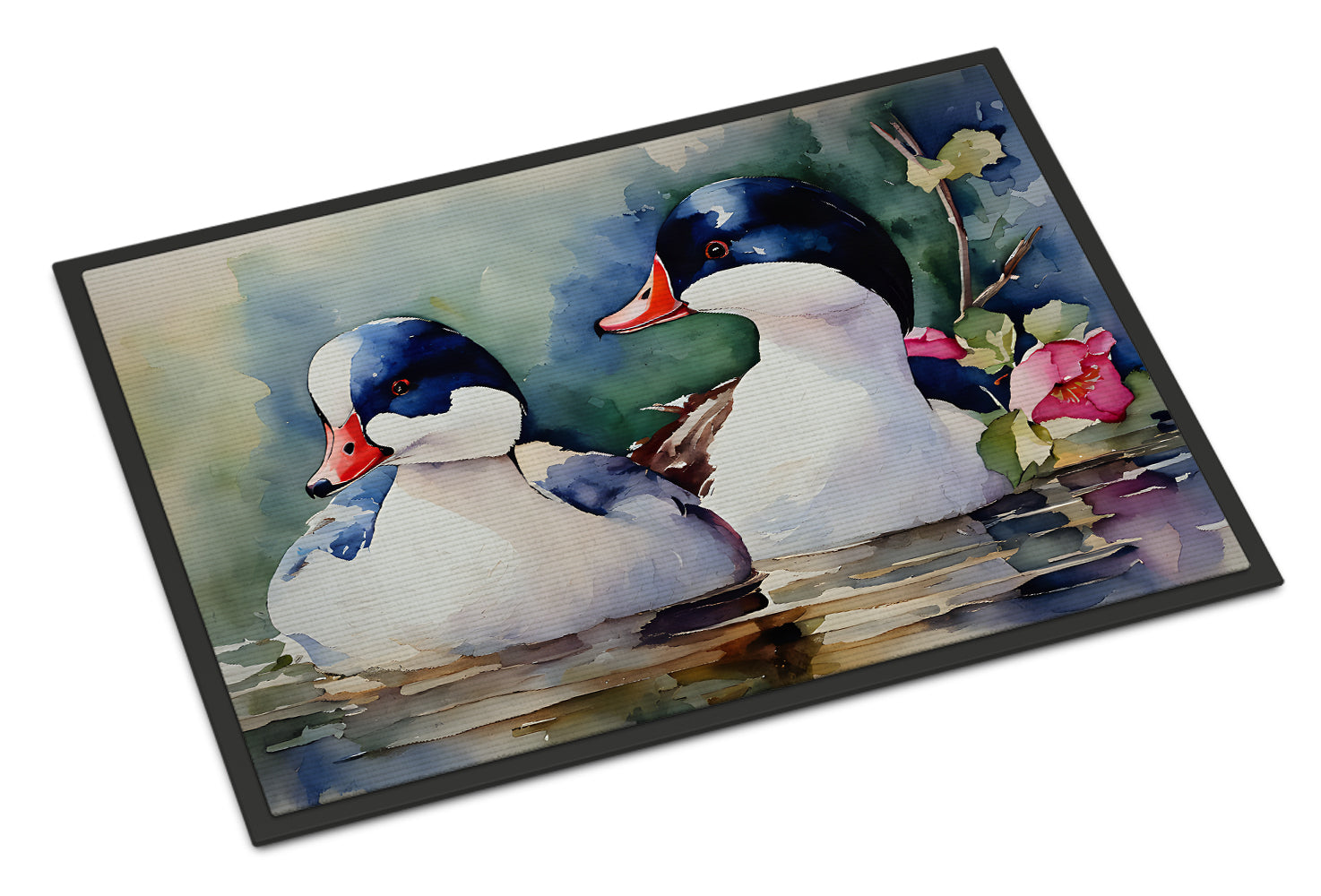 Caroline's Treasures Bufflehead Hooded Merganser Pair Swimming Doormat Front Door Mat Indoor Outdoor Rugs for Entryway, Non Slip Washable Low Pile, 18H X 27W