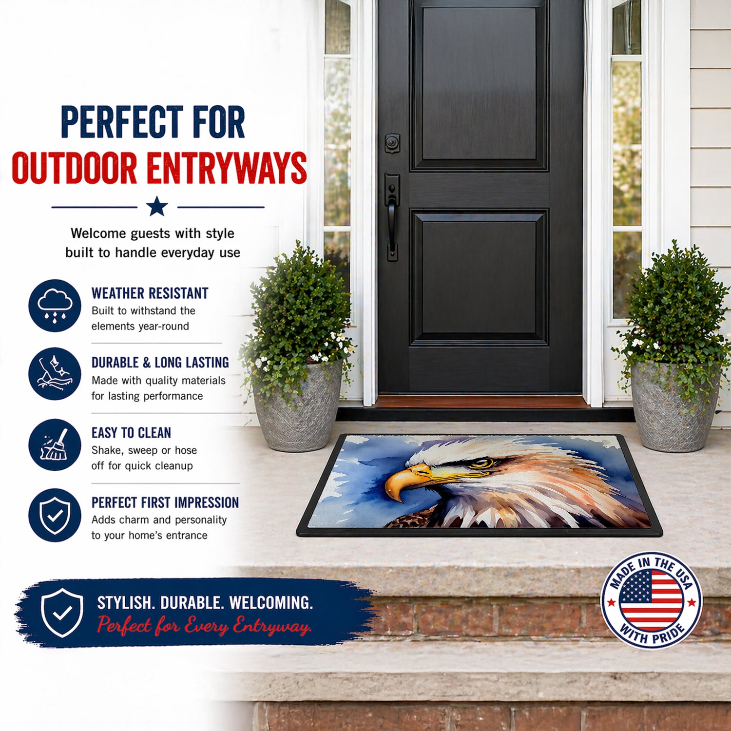 Caroline's Treasures Bald Eagle Portrait Close-Up Doormat Front Door Mat Indoor Outdoor Rugs for Entryway, Non Slip Washable Low Pile, 18H X 27W