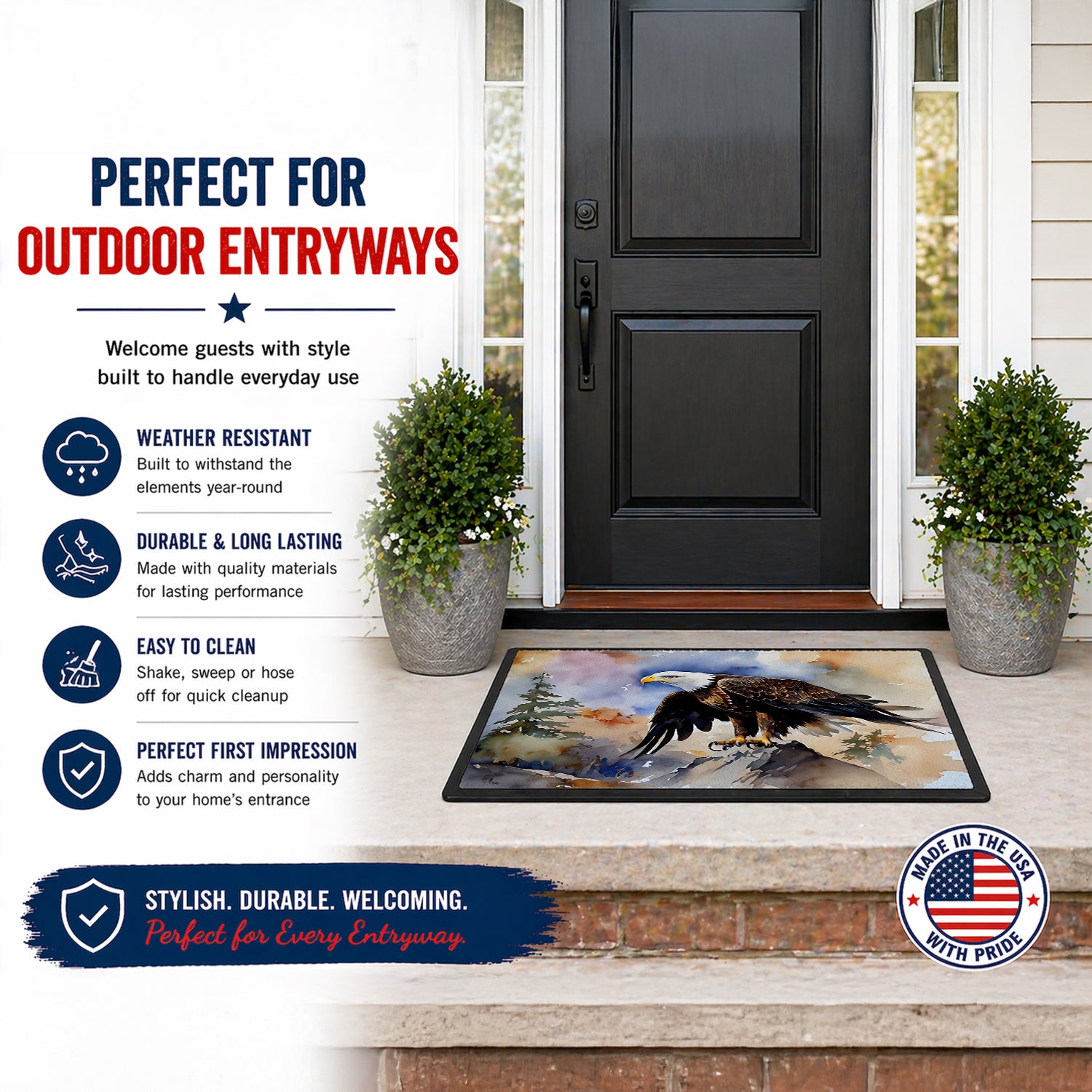 Caroline's Treasures Bald Eagle Perched Rock Wildlife Doormat Front Door Mat Indoor Outdoor Rugs for Entryway, Non Slip Washable Low Pile, 18H X 27W
