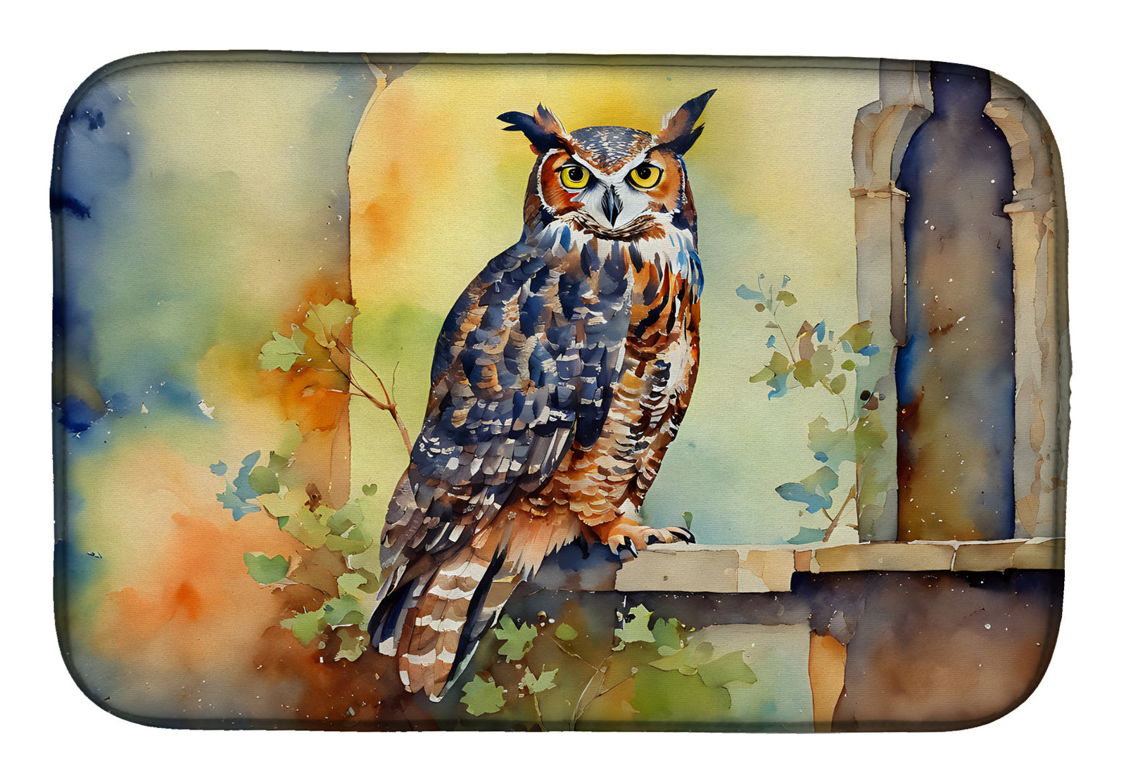 Caroline's Treasures Great Horned Owl Dish Drying Mat