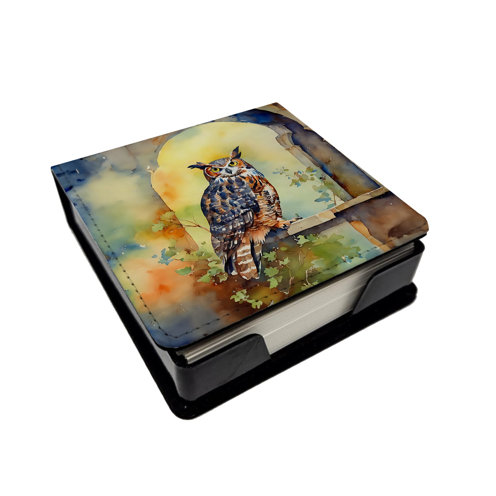 Caroline's Treasures Great Horned Owl PU Leather Note Paper Holder