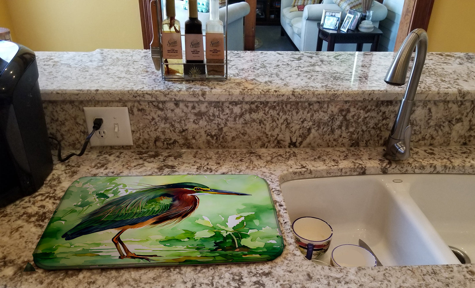 Caroline's Treasures Green Heron Dish Drying Mat