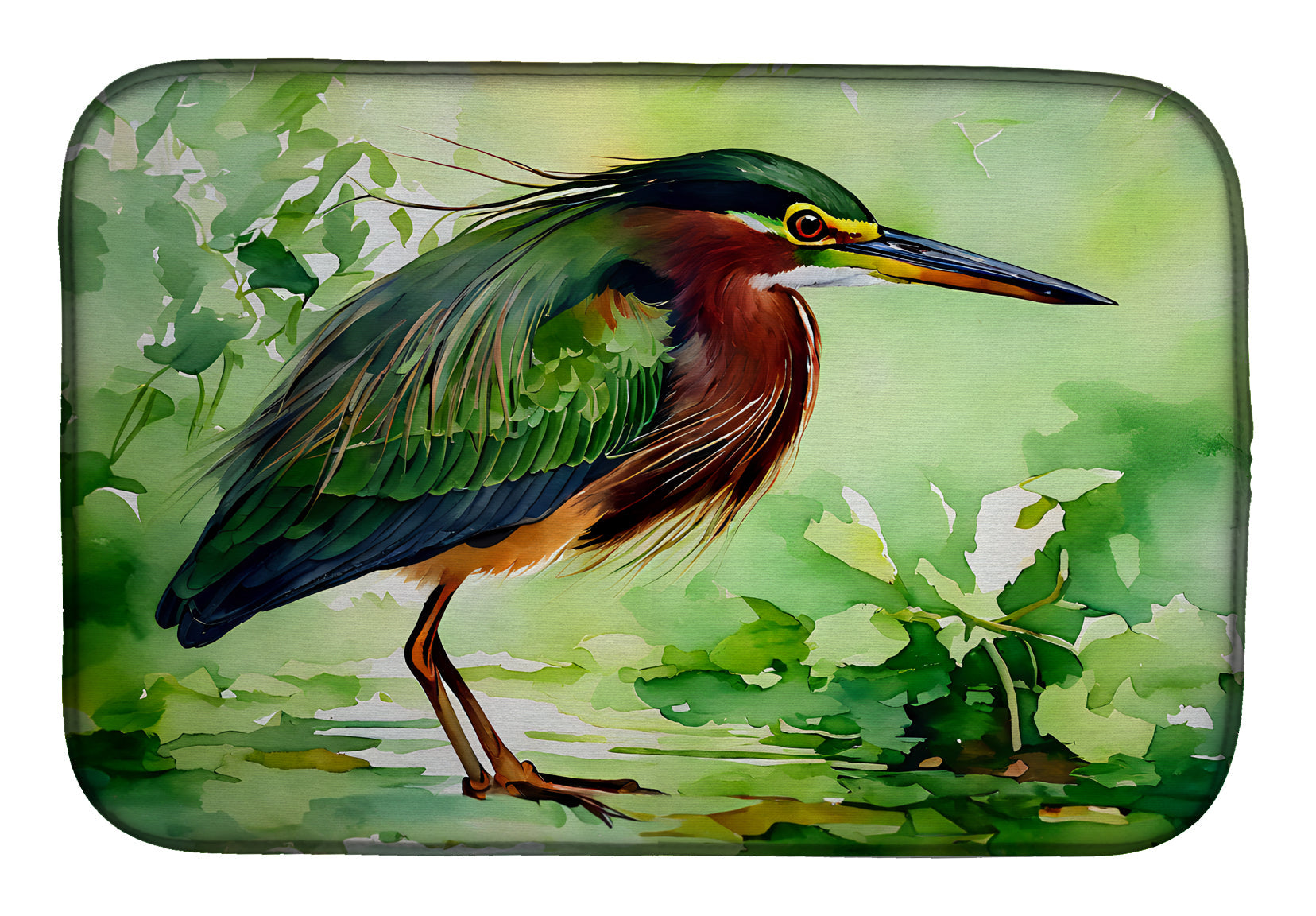 Caroline's Treasures Green Heron Dish Drying Mat