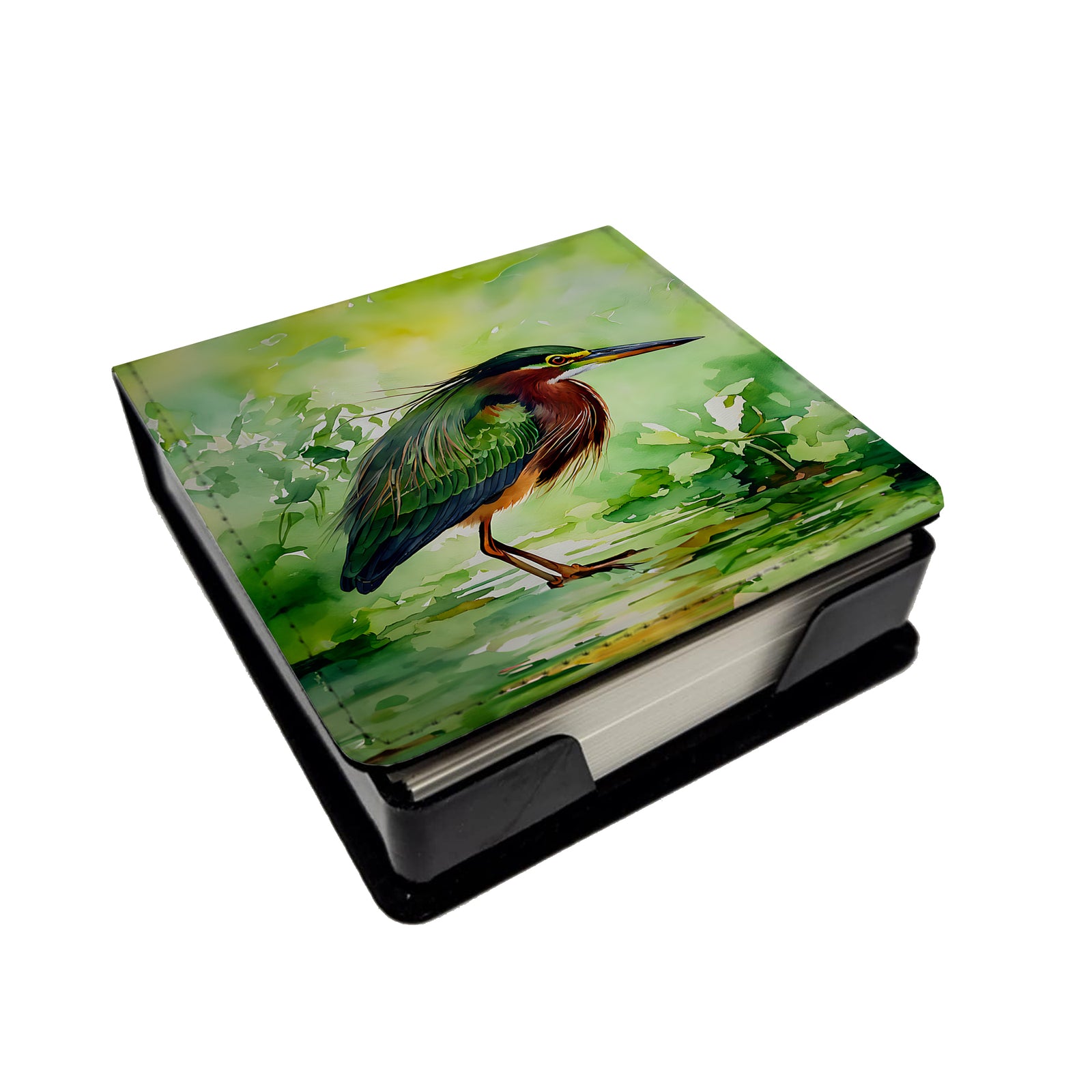 Caroline's Treasures Green Heron PU Leather Note Paper Holder