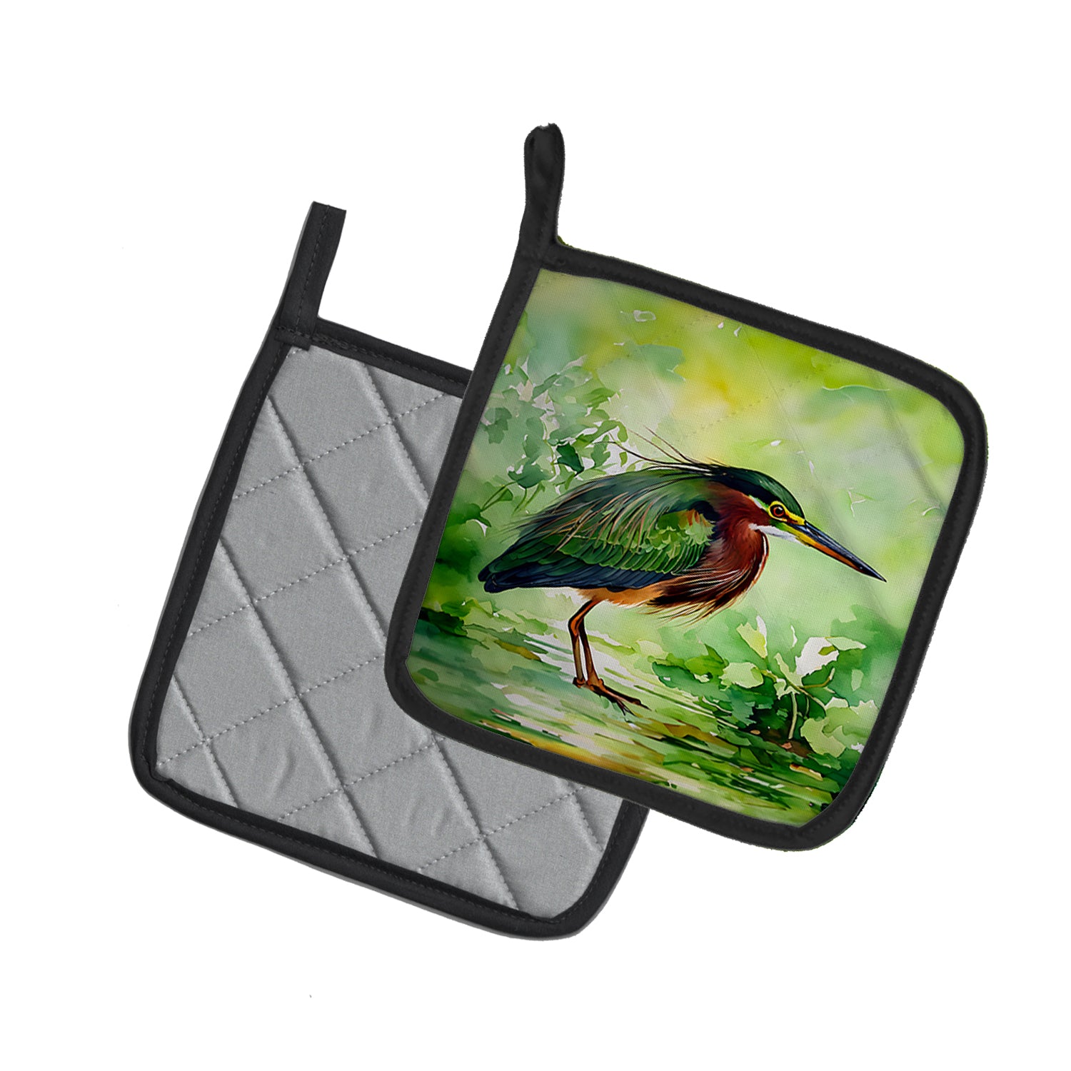 Caroline's Treasures Green Heron Pot Holders - Set of 2 Decorative Kitchen Helpers | Made in the USA