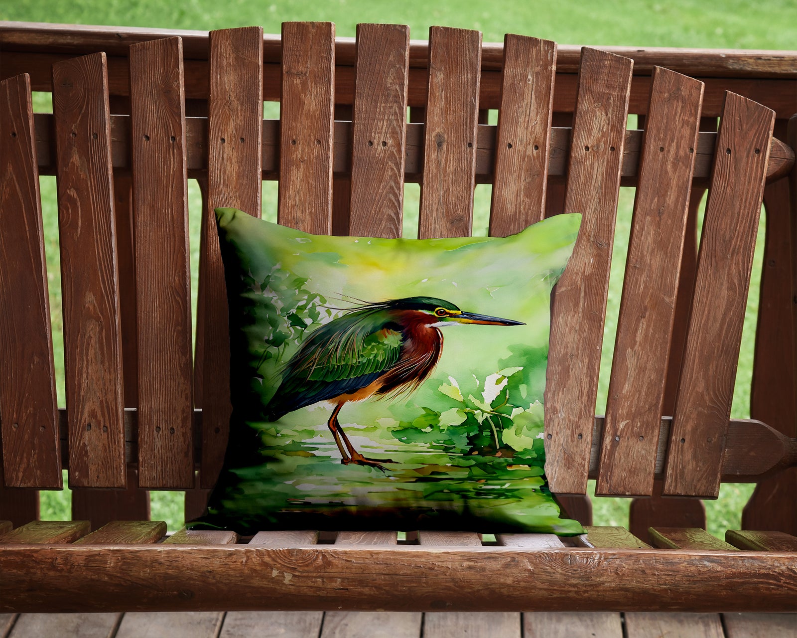 Caroline's Treasures Green Heron Throw Pillow - 14x14 Decorative Pillow – Art for Your Home & Patio