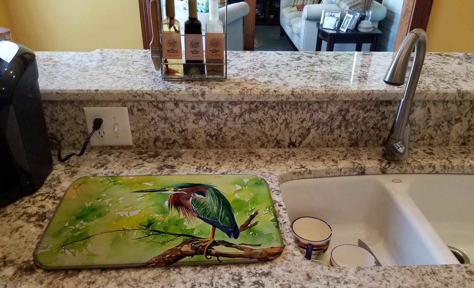 Caroline's Treasures Green Heron Dish Drying Mat